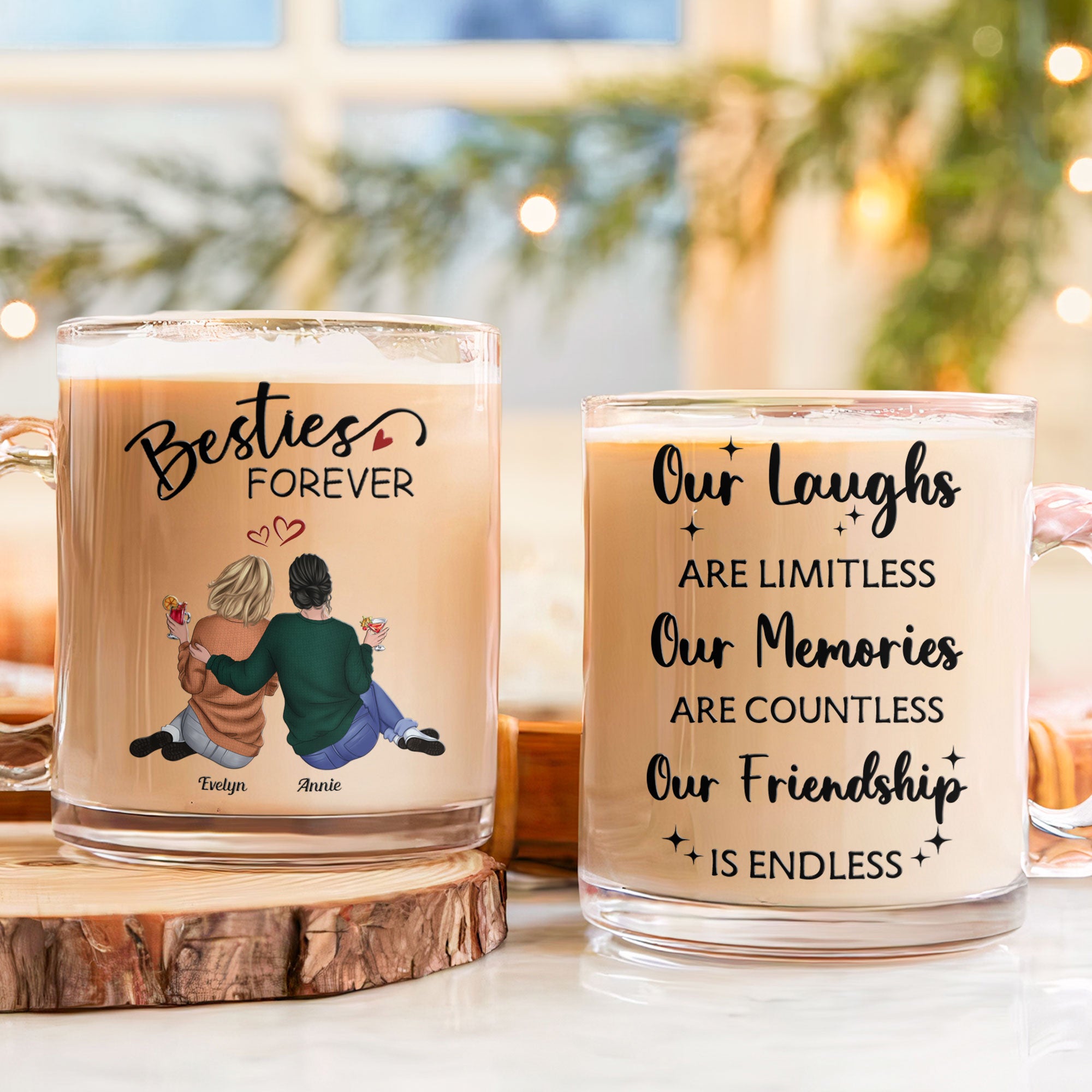 Bestie Mug Our Laughs Are Limitless - Personalized Glass Mug