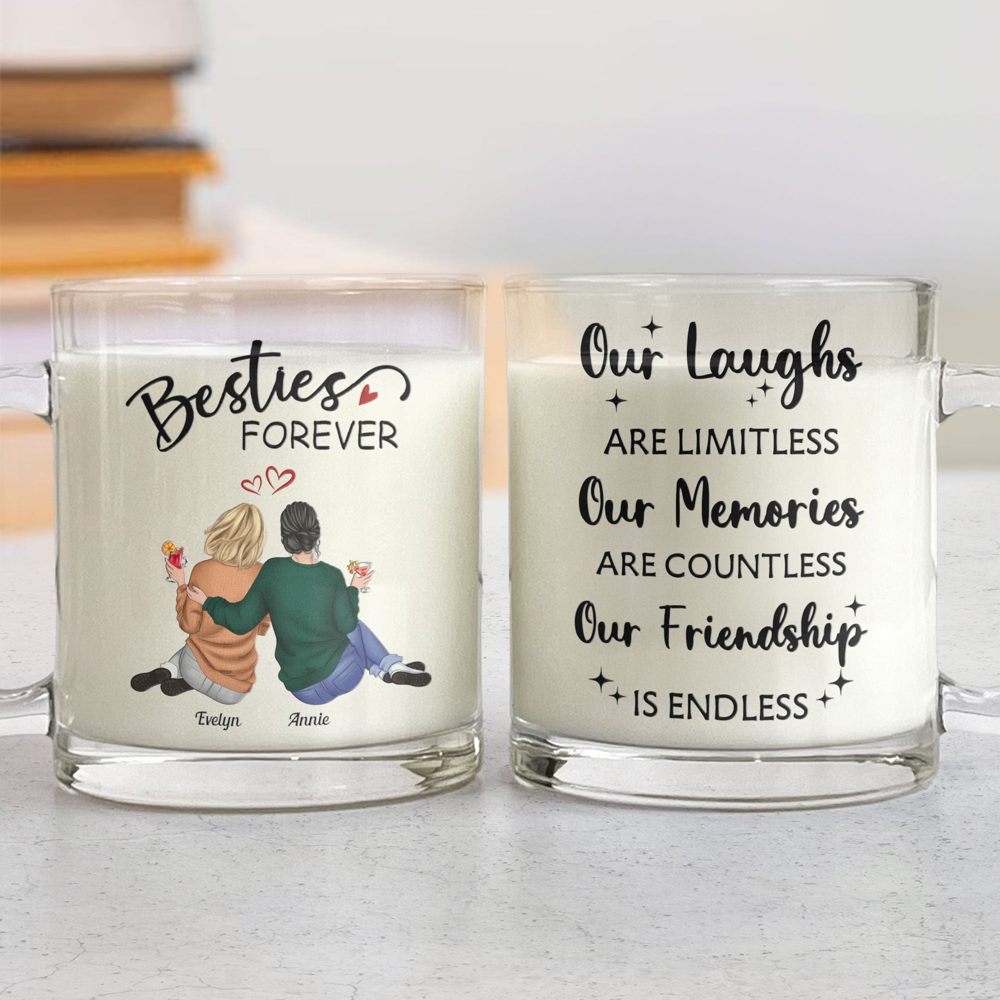 Bestie Mug Our Laughs Are Limitless - Personalized Glass Mug