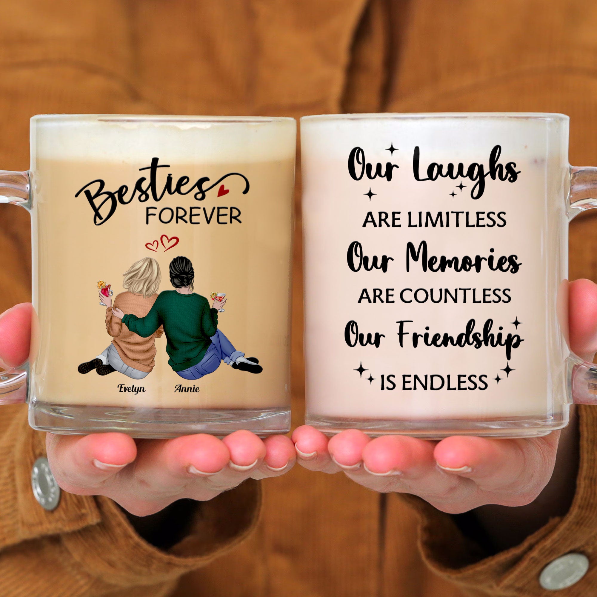 Bestie Mug Our Laughs Are Limitless - Personalized Glass Mug