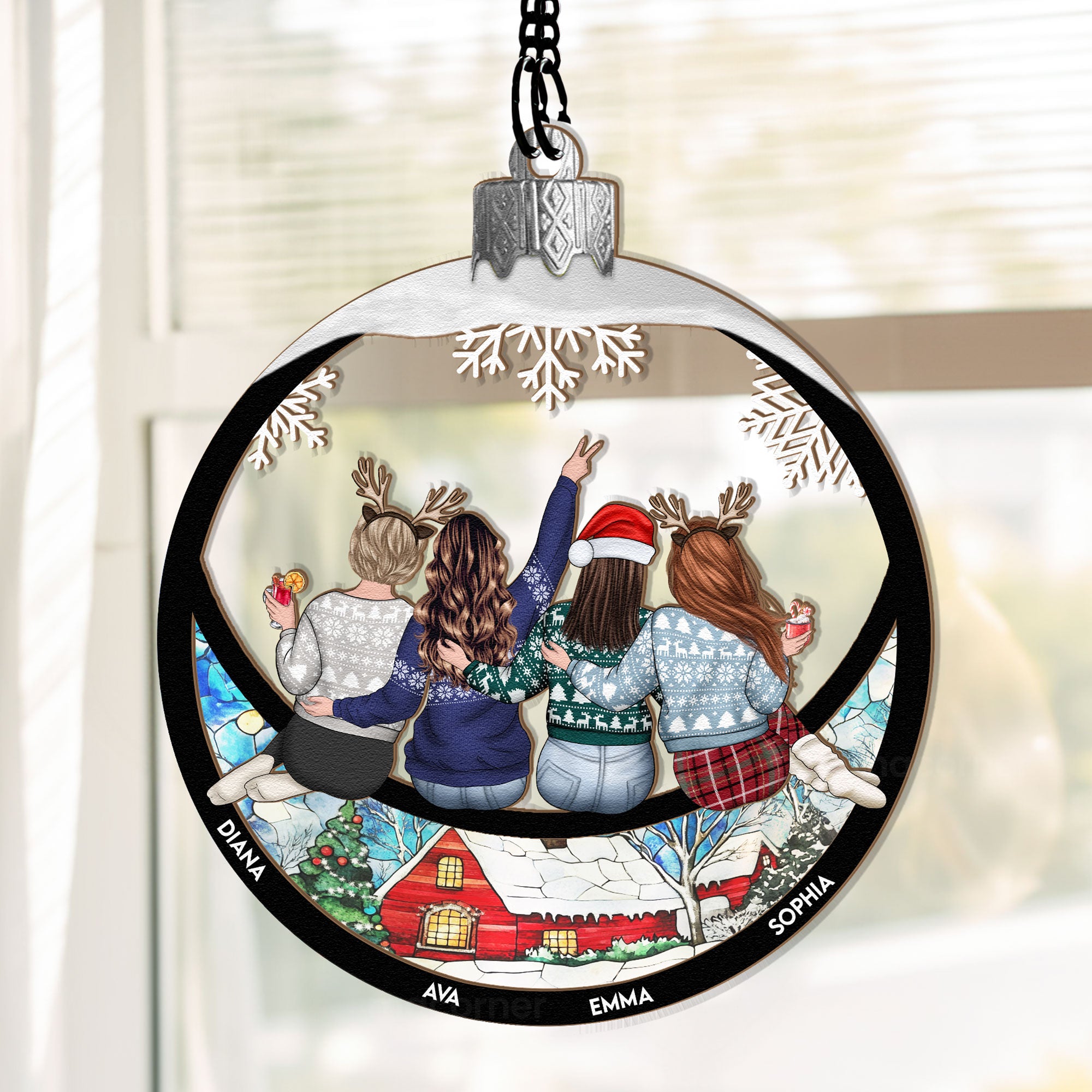 Besties Christmas Globe - Personalized Window Hanging Suncatcher Ornament