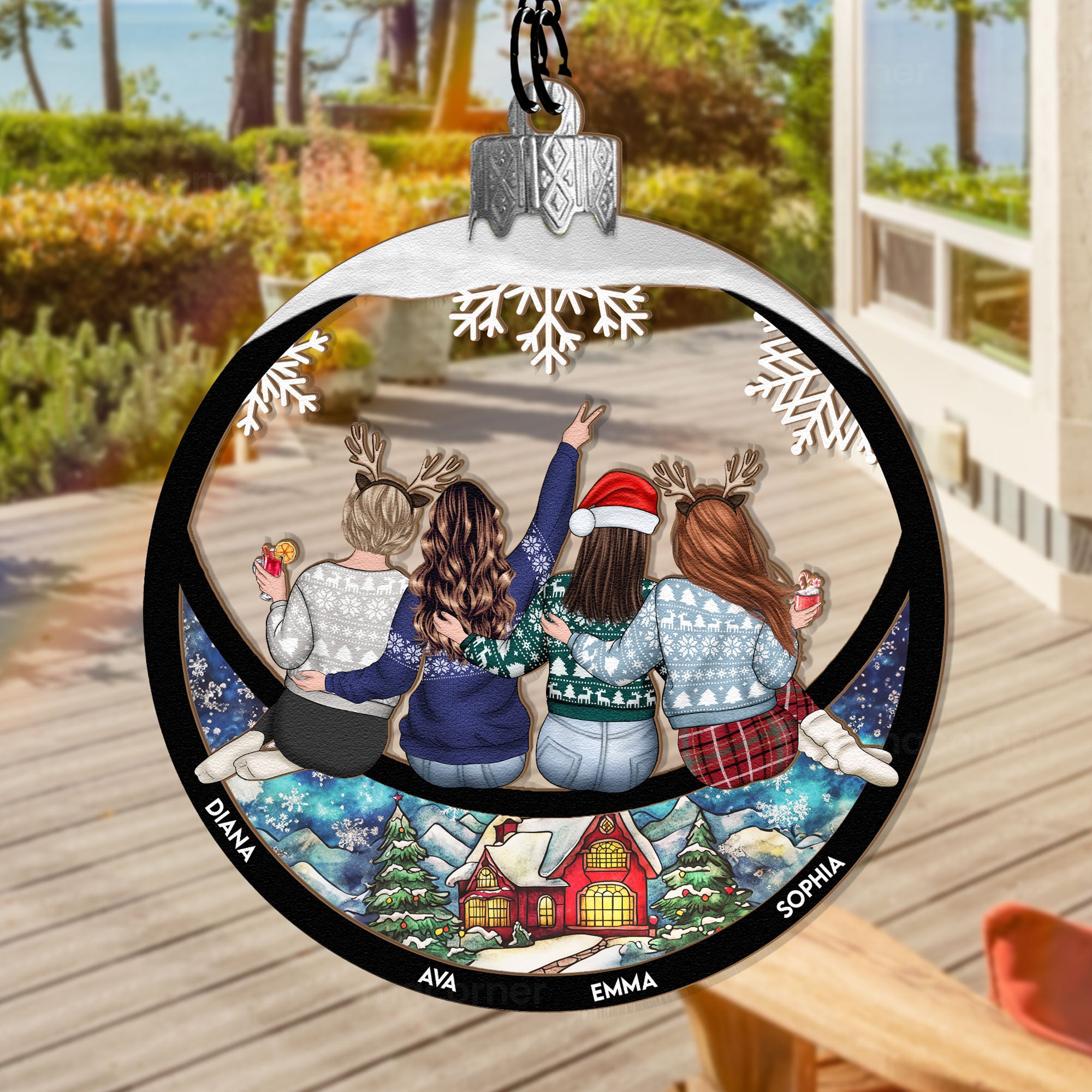 Besties Christmas Globe - Personalized Window Hanging Suncatcher Ornament