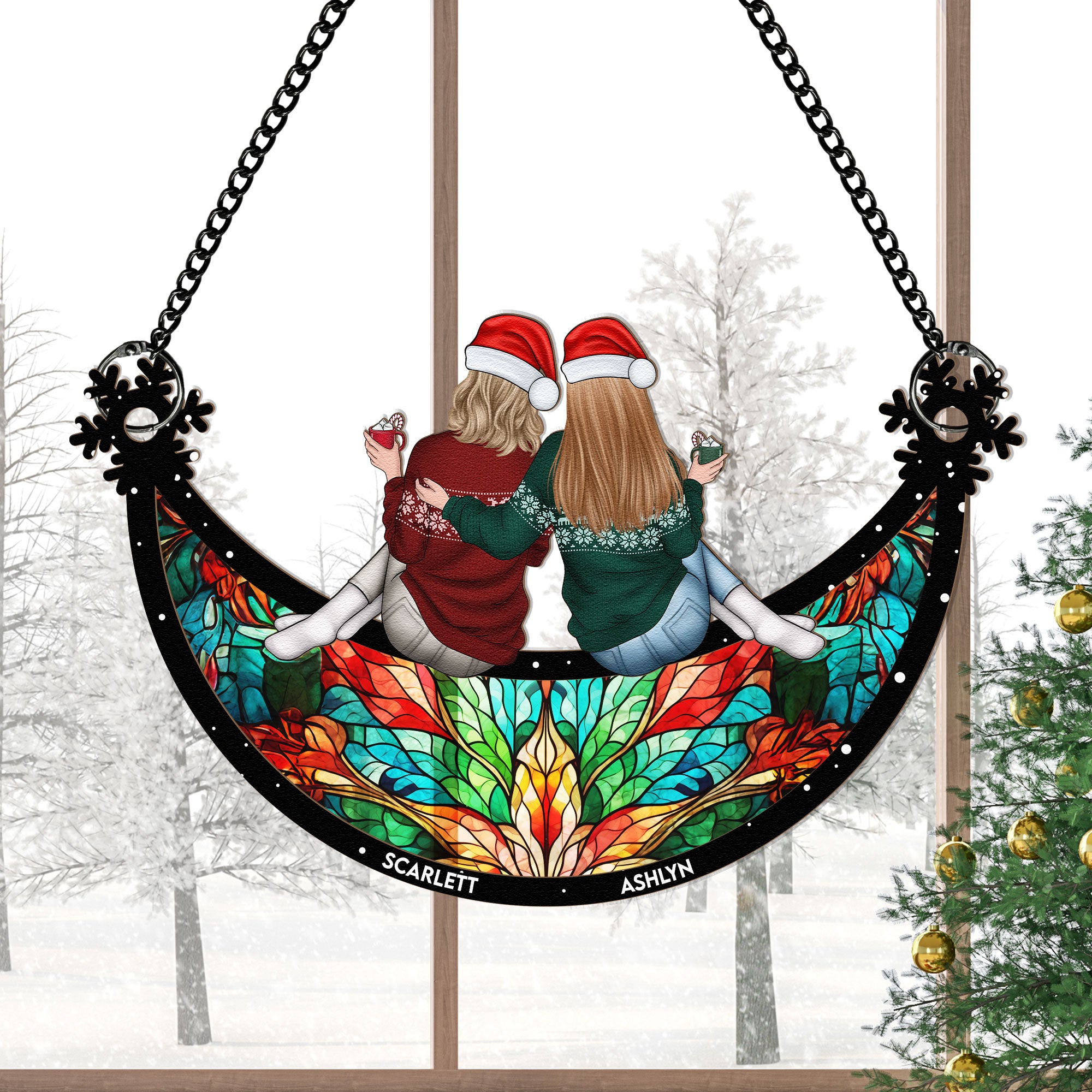 Besties Christmas Together - Personalized Window Hanging Suncatcher Ornament