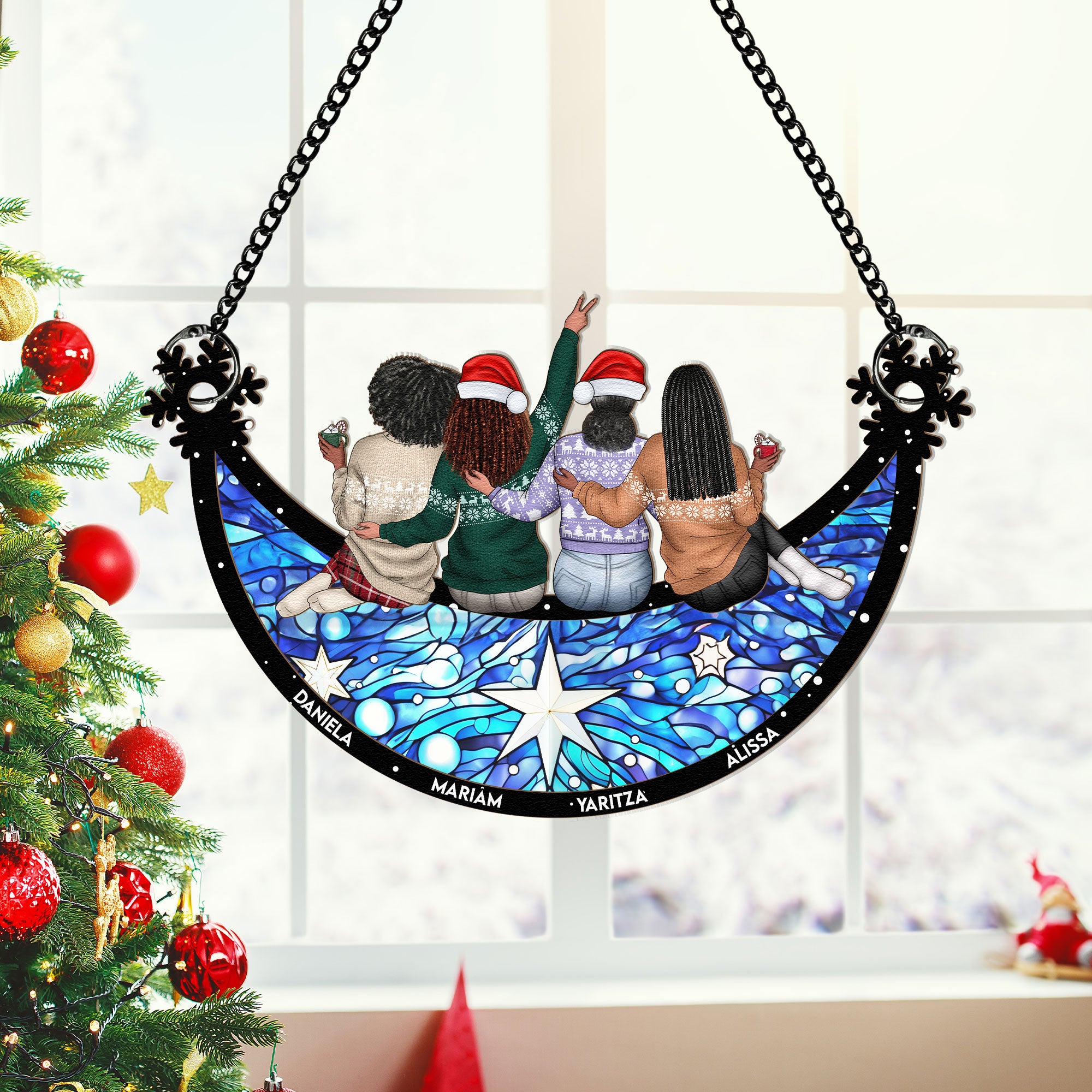 Besties Christmas Together - Personalized Window Hanging Suncatcher Ornament