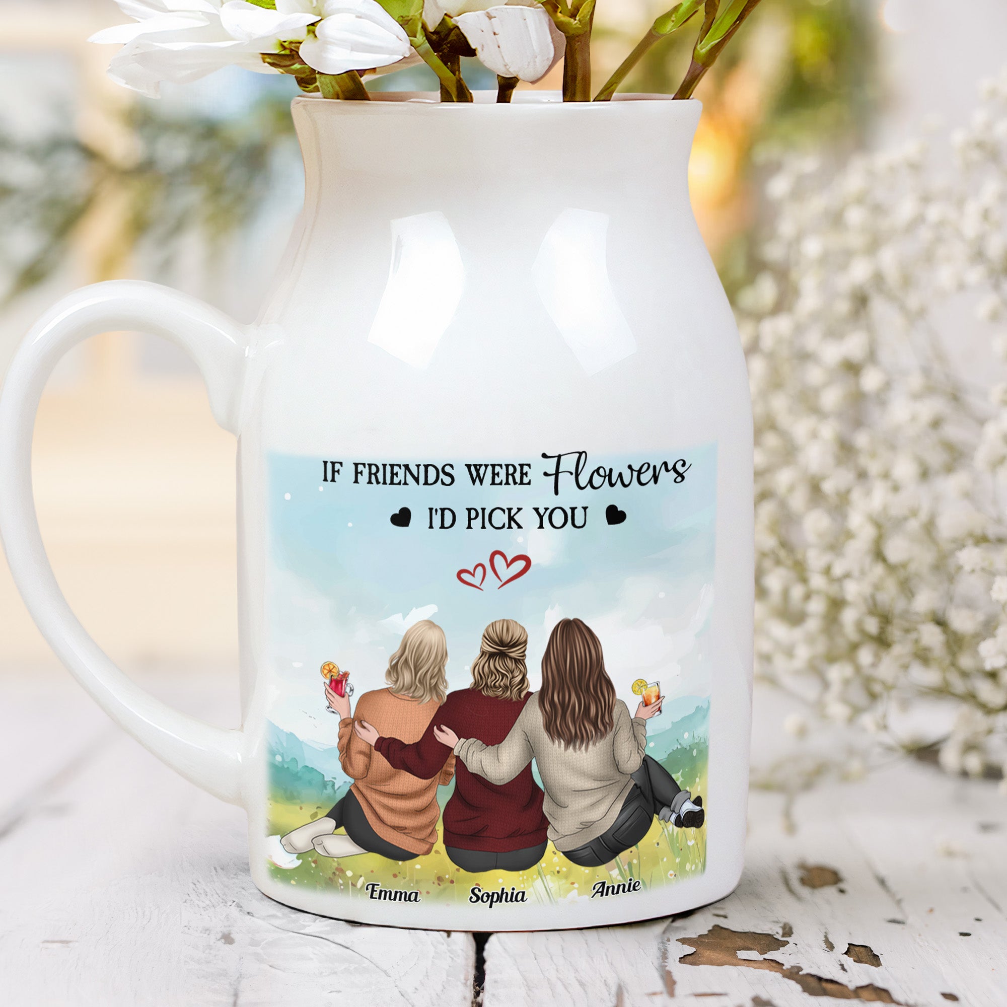 Besties Flowers Because Of You I Laugh Harder - Personalized Ceramic Flower Vase