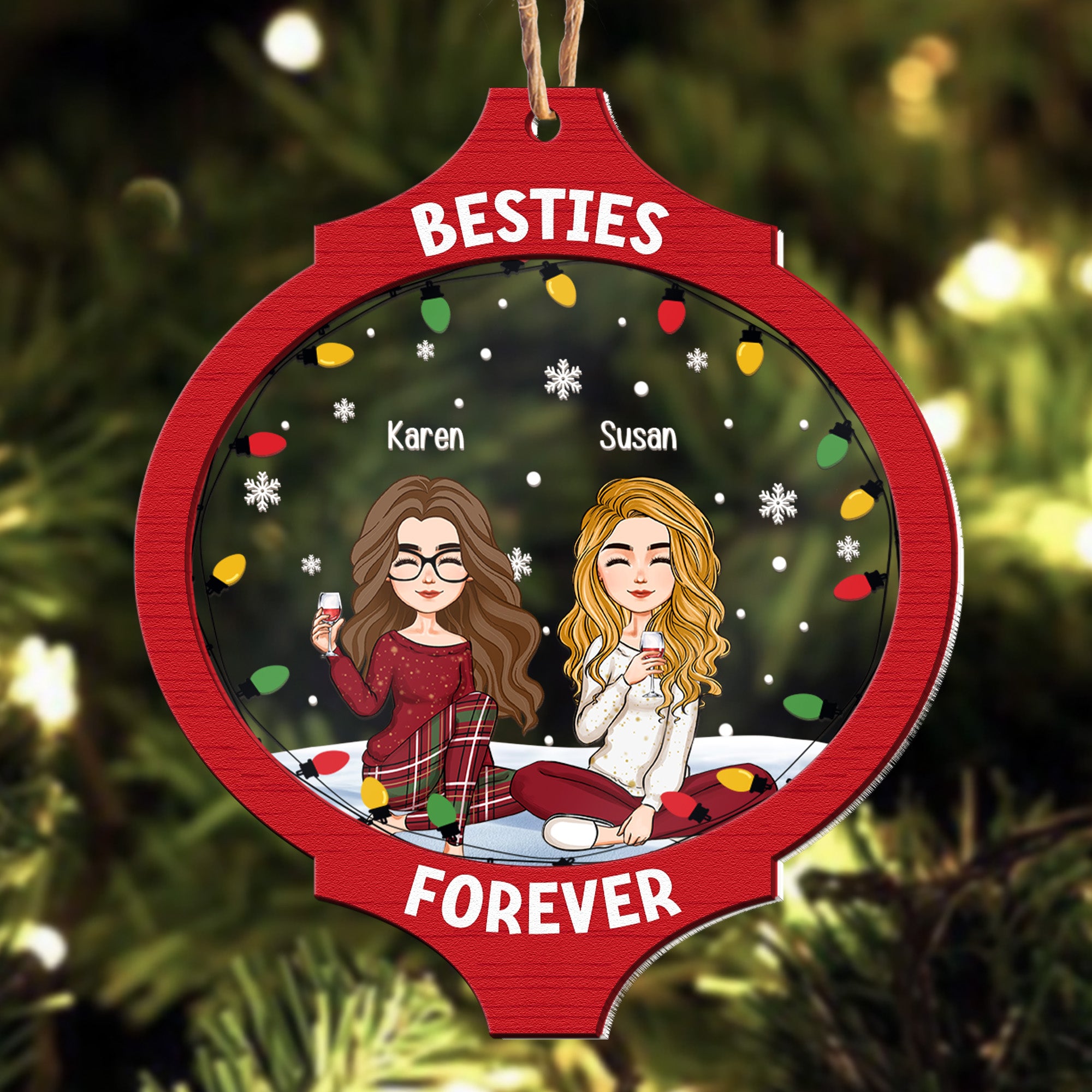 Besties Forever Bauble - Personalized Wood And Acrylic Ornament