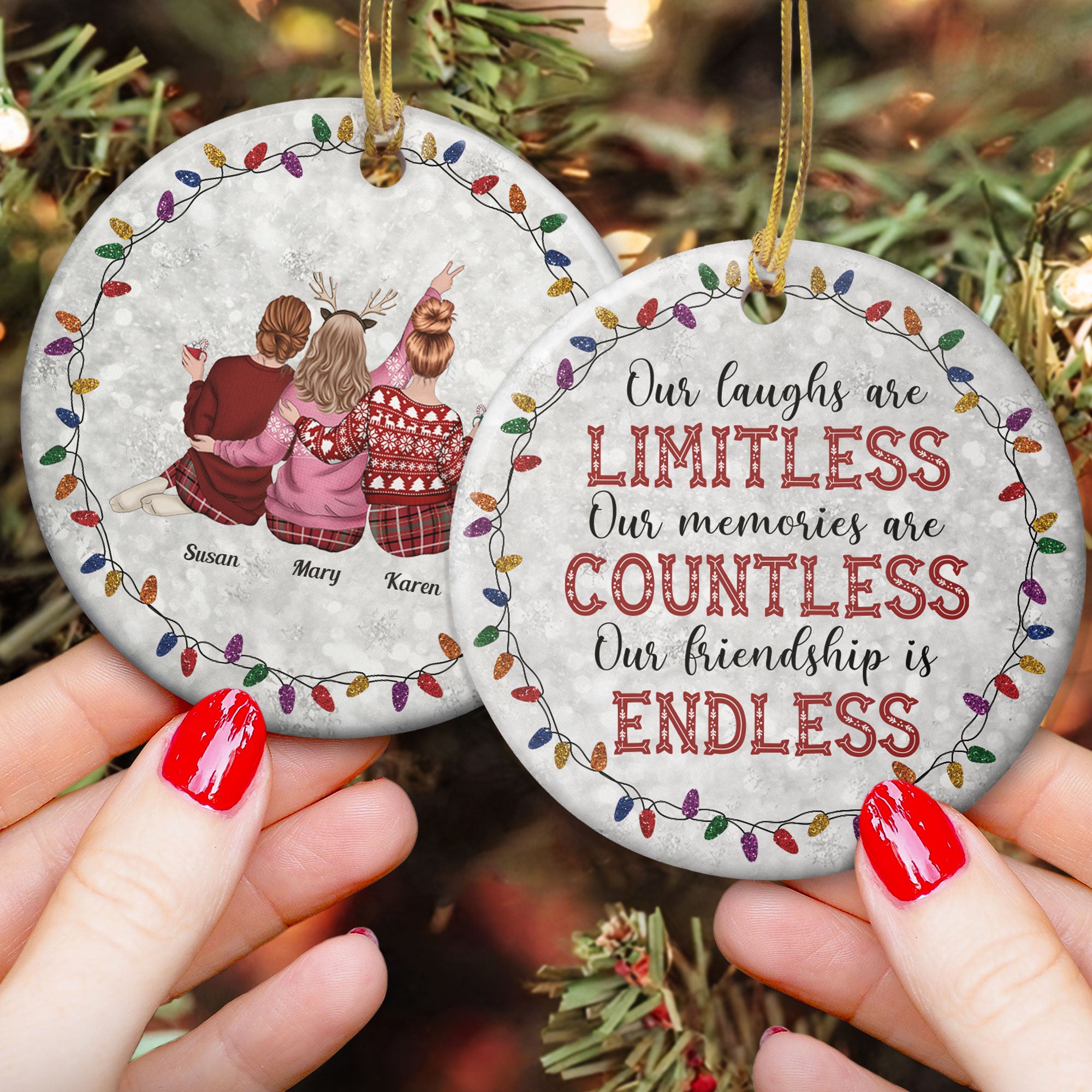 Besties Forever - Christmas Led Lights - Personalized Ceramic Ornament