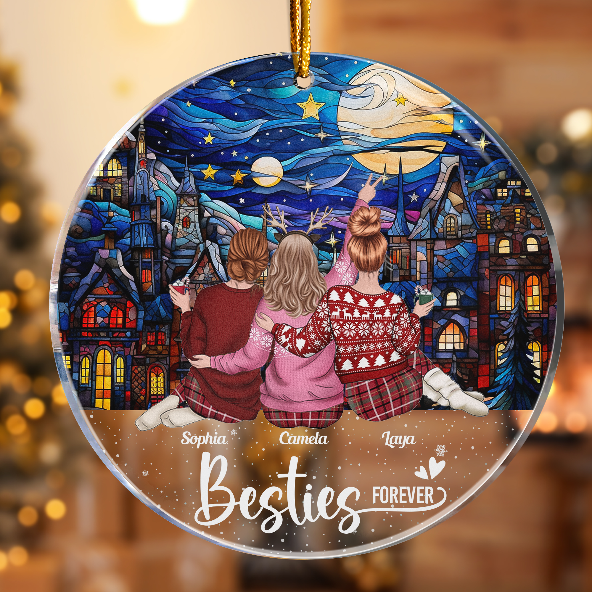 Besties Forever Holly Christmas Night - Personalized Acrylic Ornament