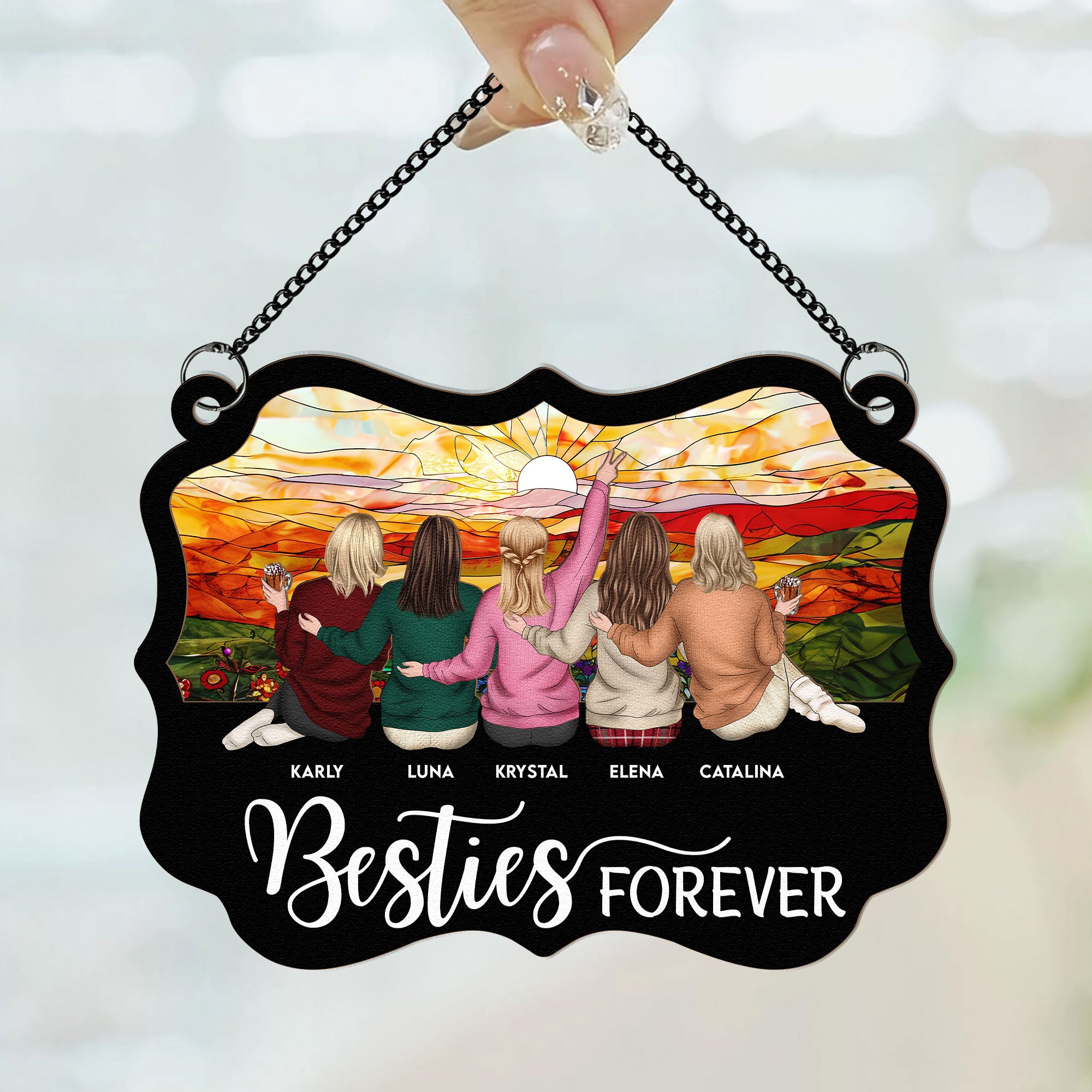 Besties Forever - New Version - Personalized Window Hanging Suncatcher Ornament