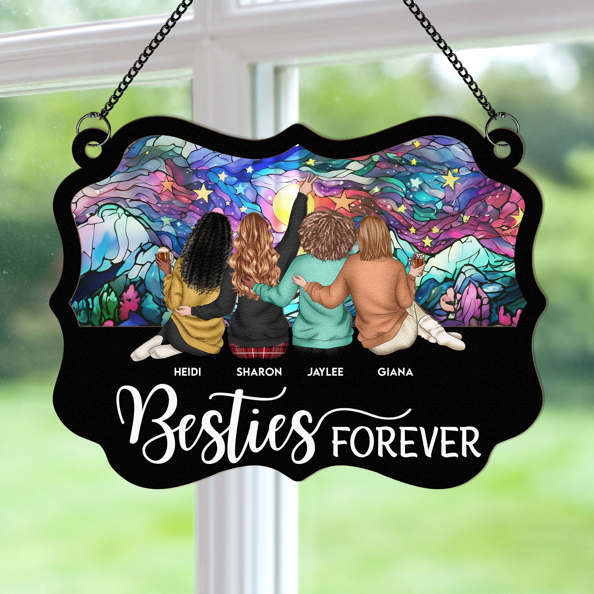 Besties Forever - New Version - Personalized Window Hanging Suncatcher Ornament