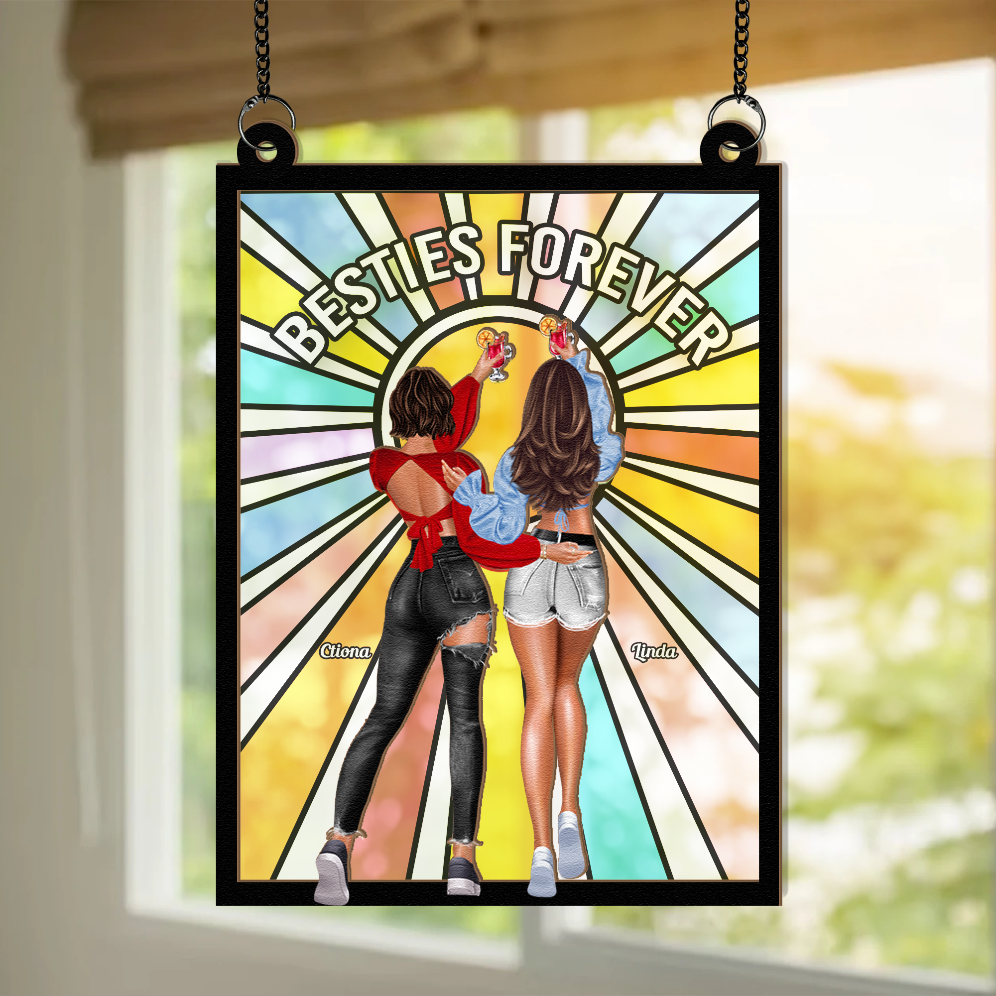 Besties Forever - Personalized Window Hanging Suncatcher Ornament