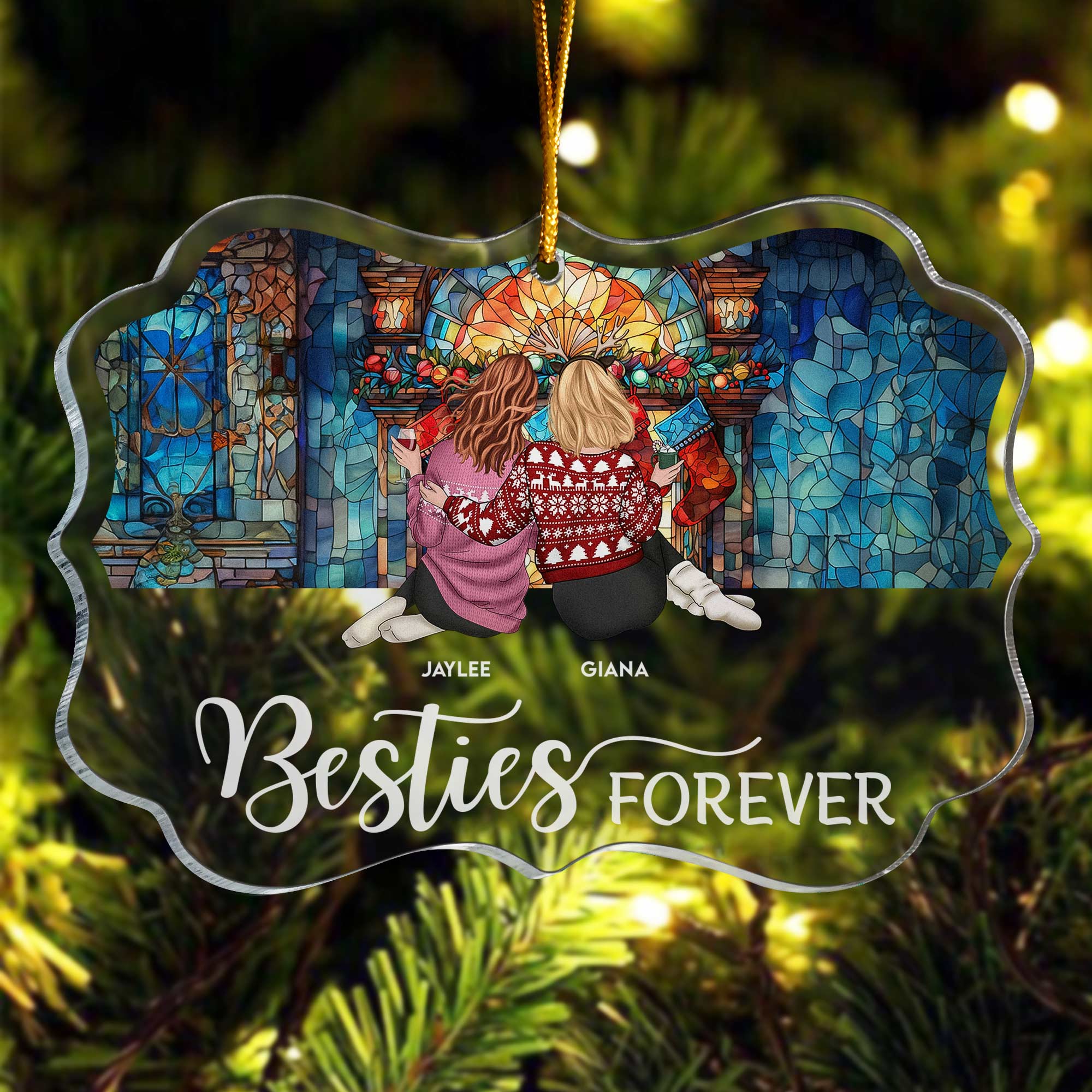 Besties Forever - Stained Glass Style - Personalized Acrylic Ornament