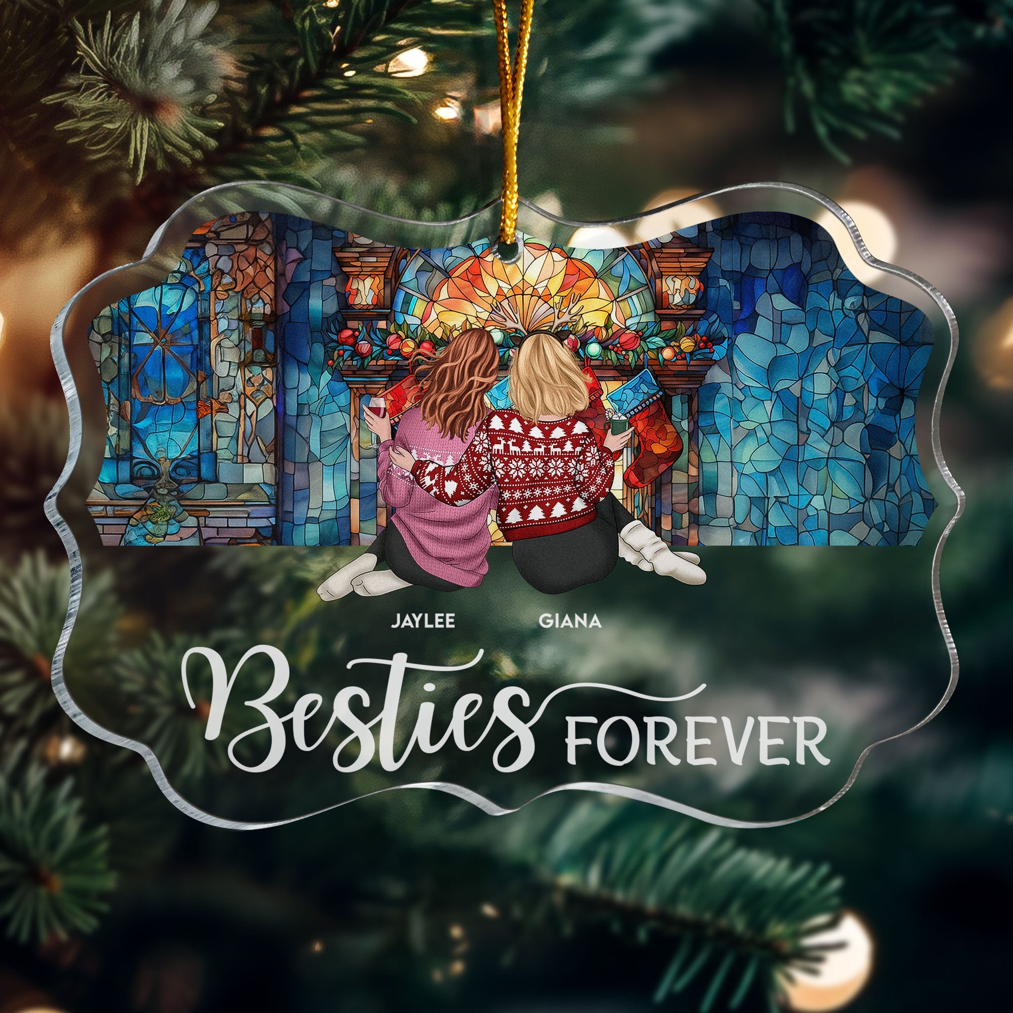 Besties Forever - Stained Glass Style - Personalized Acrylic Ornament