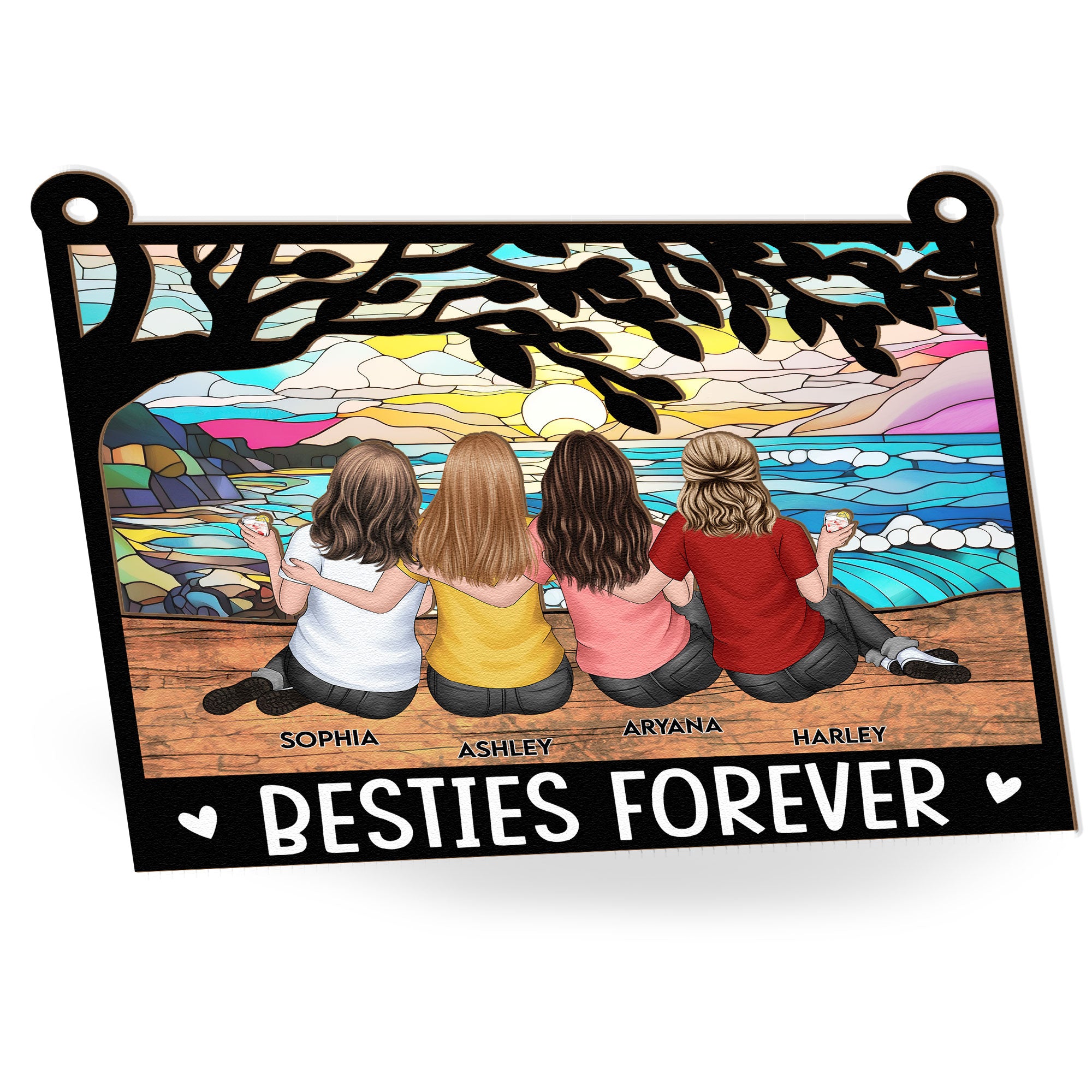 Besties Forever - Tree Version - Personalized Window Hanging Suncatcher Ornament