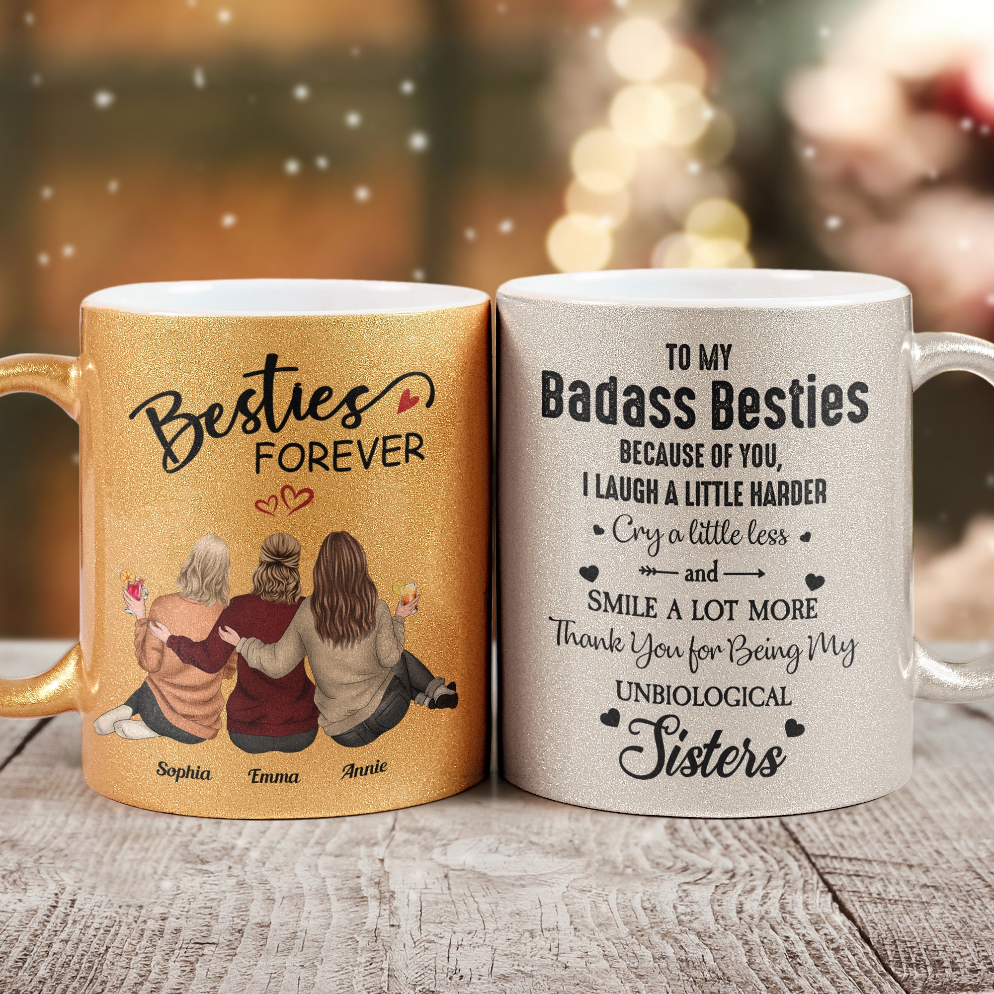 Besties I Laugh A Little Harder Cry A Little Less - Personalized Glitter Coffee Mug