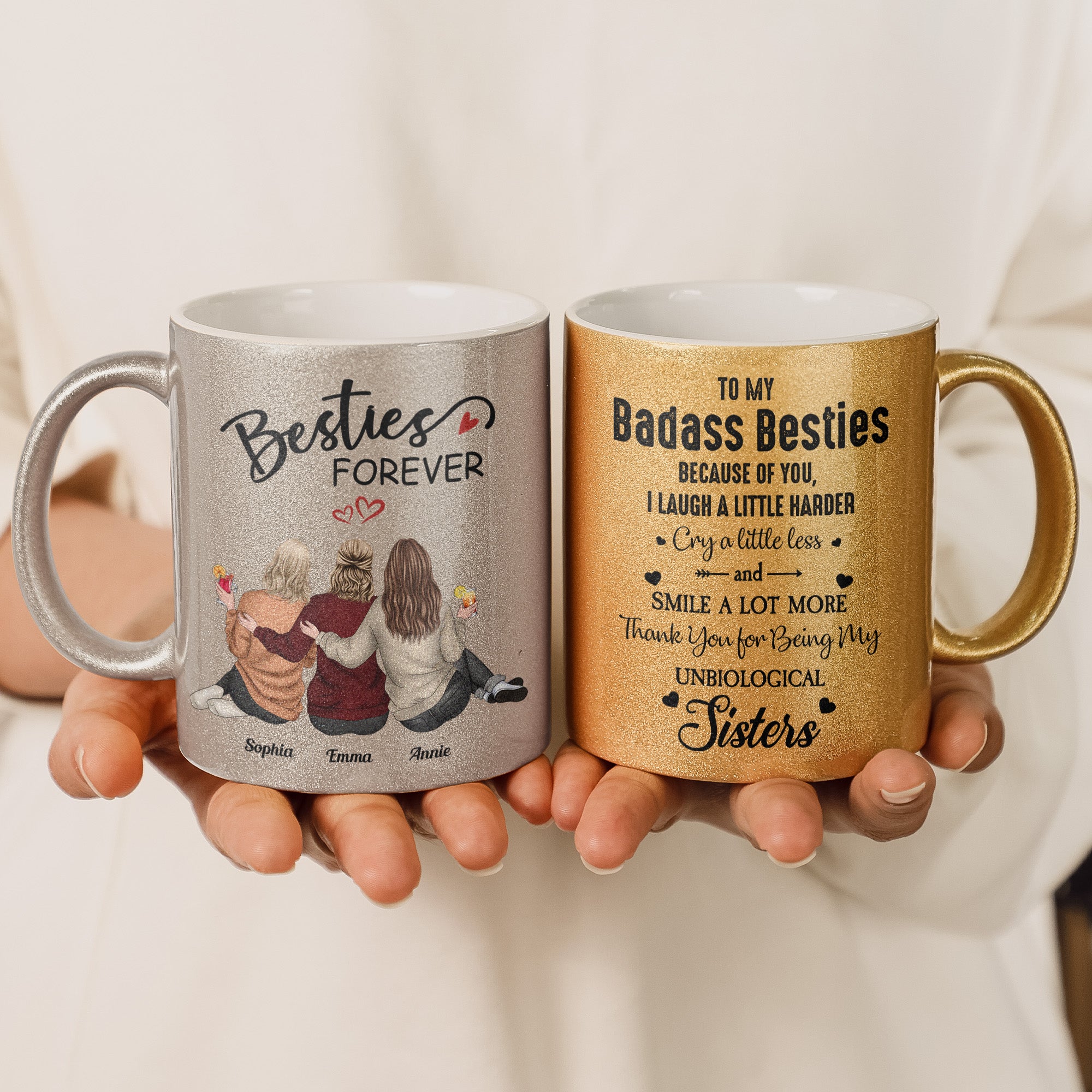 Besties I Laugh A Little Harder Cry A Little Less - Personalized Glitter Coffee Mug