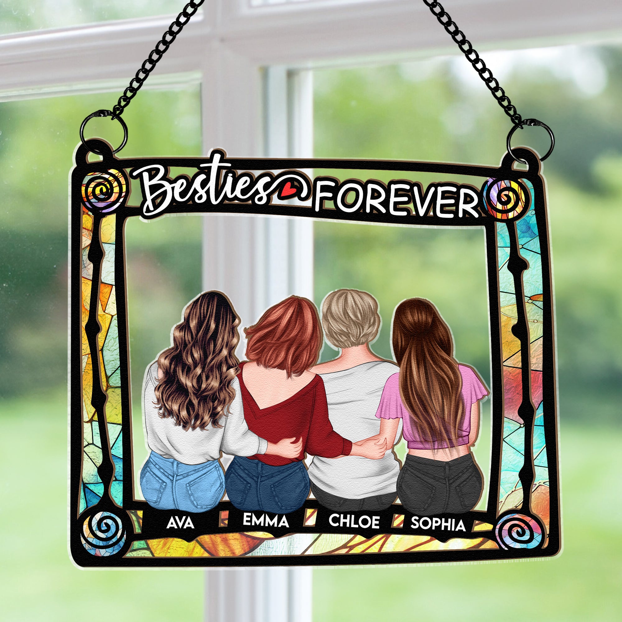 Besties Are Forever - Personalized Window Hanging Suncatcher Ornament