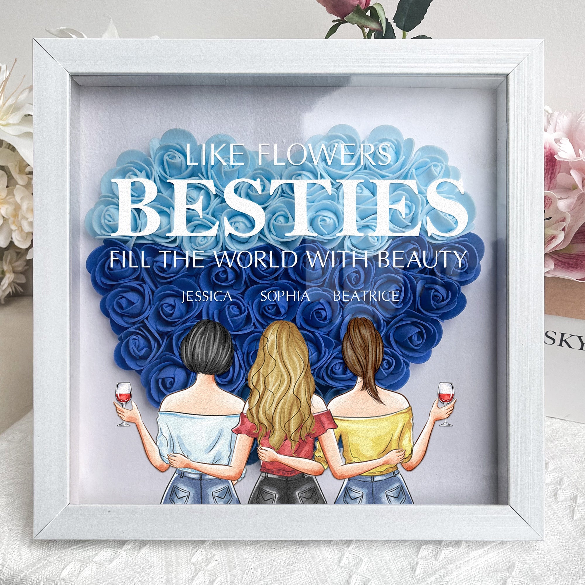 Besties Like Flowers - Personalized Flower Shadow Box