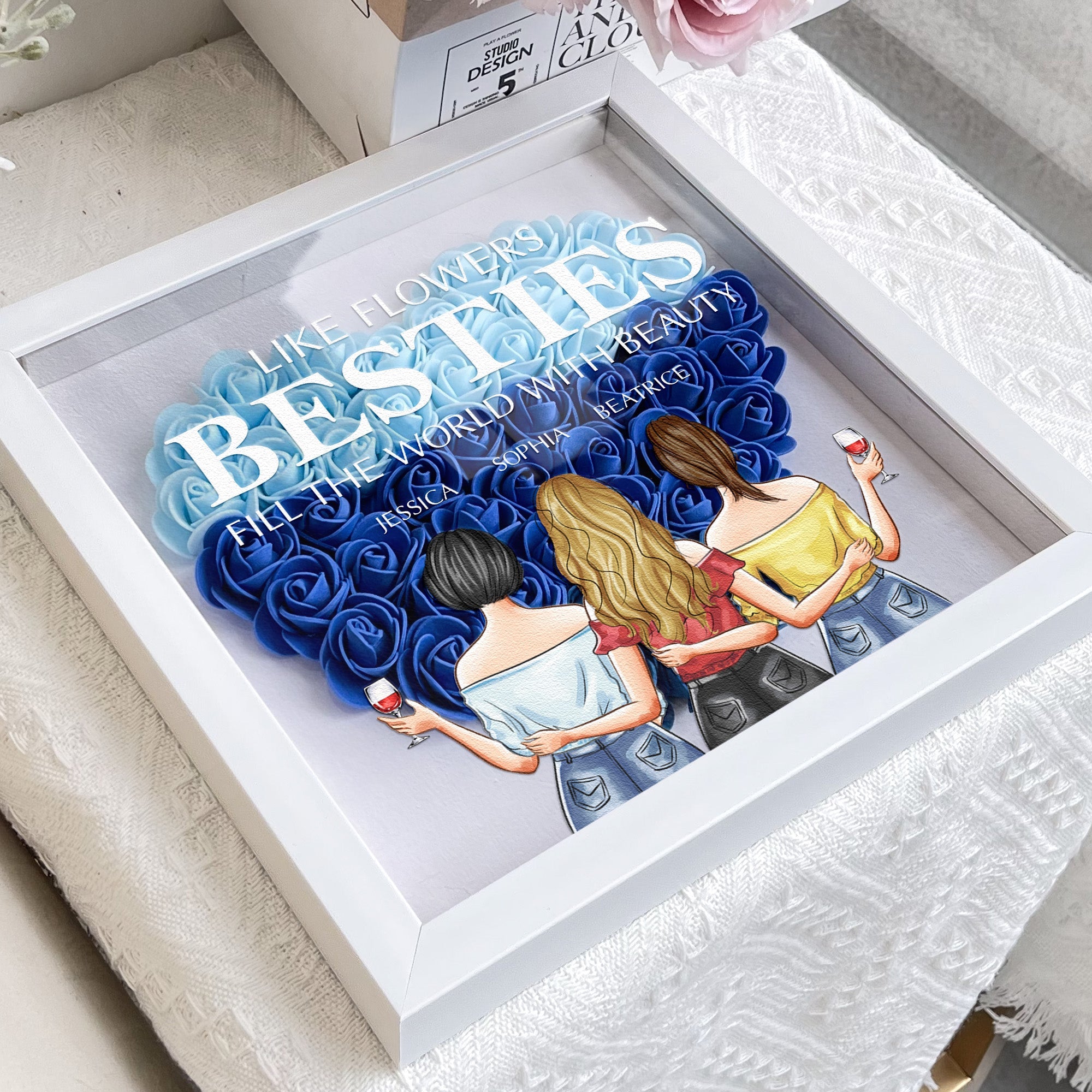 Besties Like Flowers - Personalized Flower Shadow Box