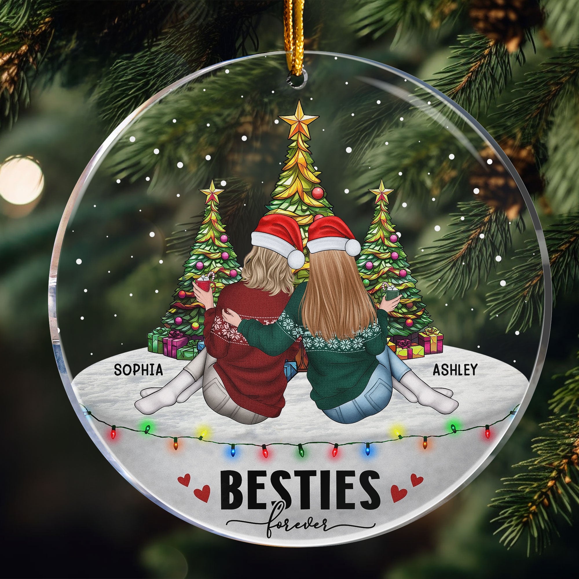 Besties Sitting Together - Personalized Acrylic Ornament