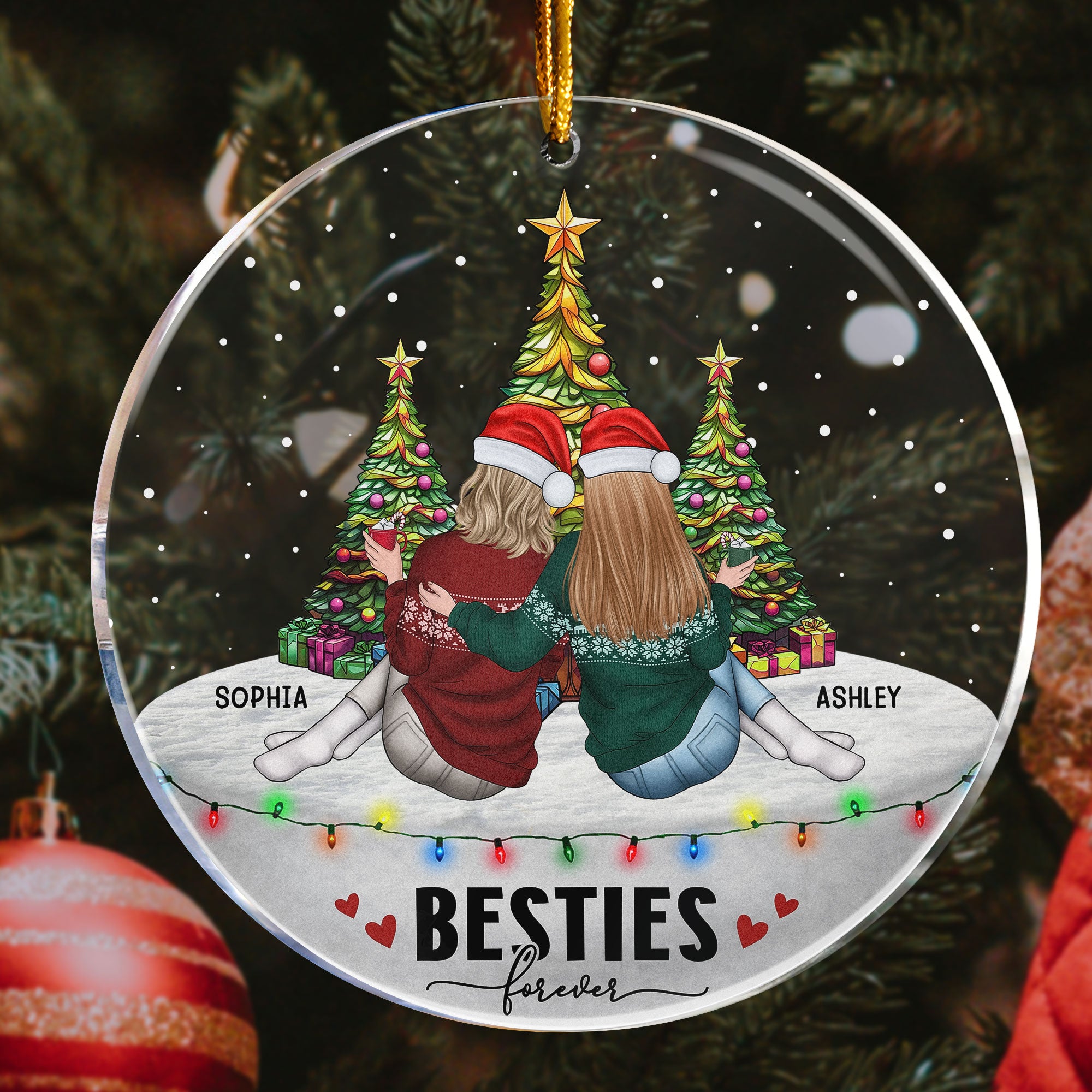 Besties Sitting Together - Personalized Acrylic Ornament