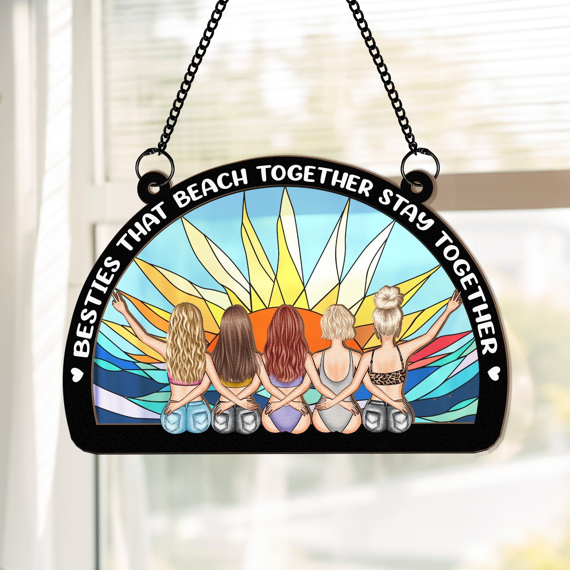 Besties That Beach Together - Personalized Window Hanging Suncatcher Ornament