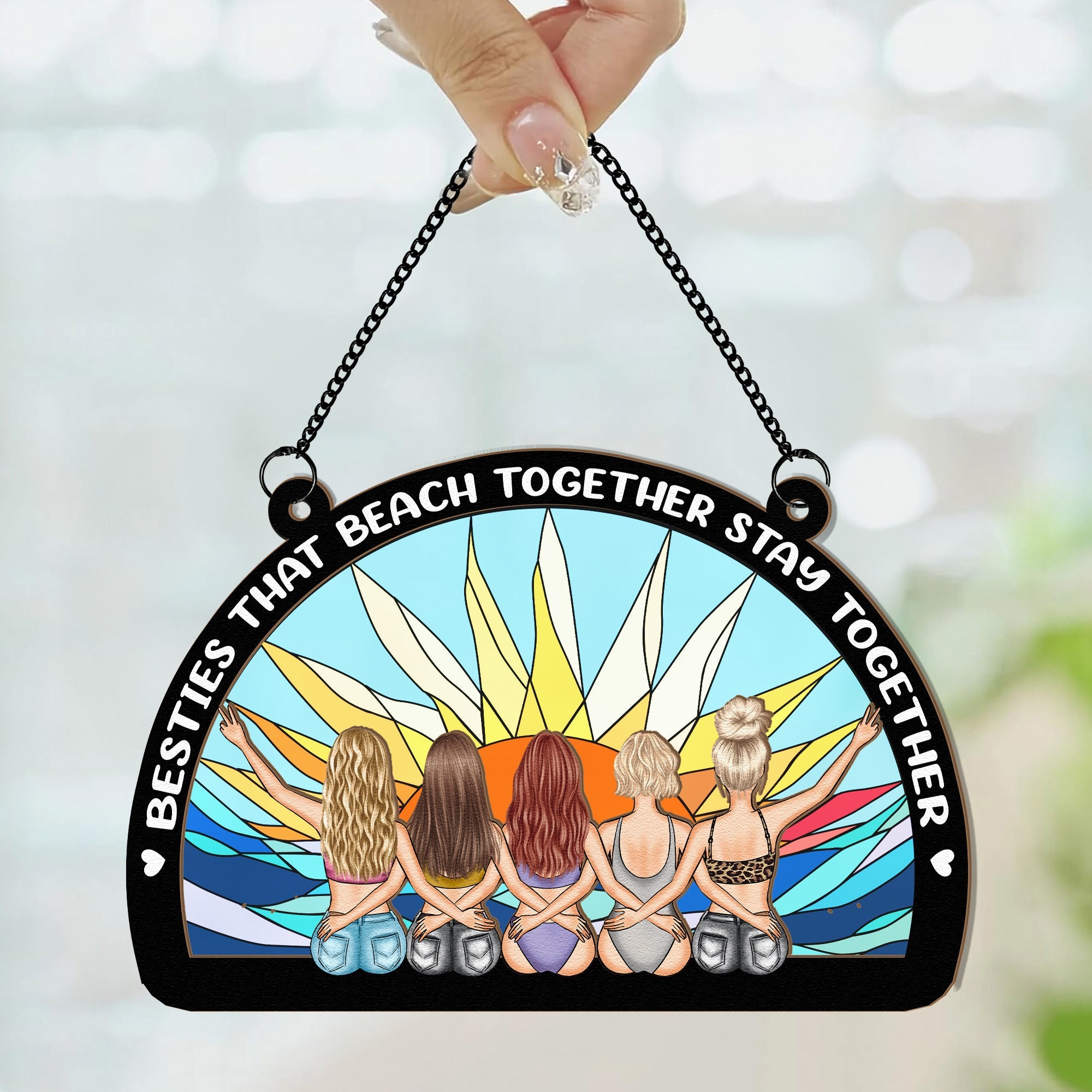 Besties That Beach Together - Personalized Window Hanging Suncatcher Ornament