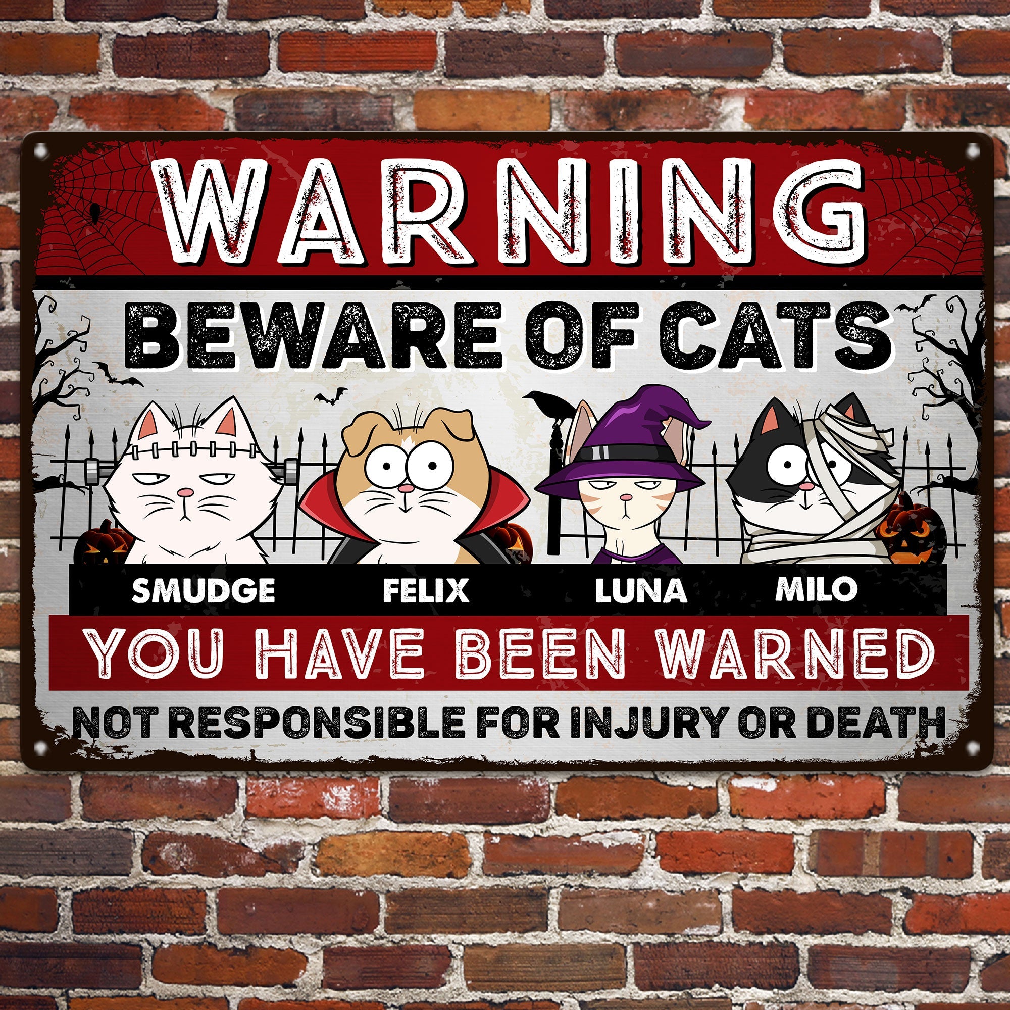 Beware Of Cats - Personalized Metal Sign