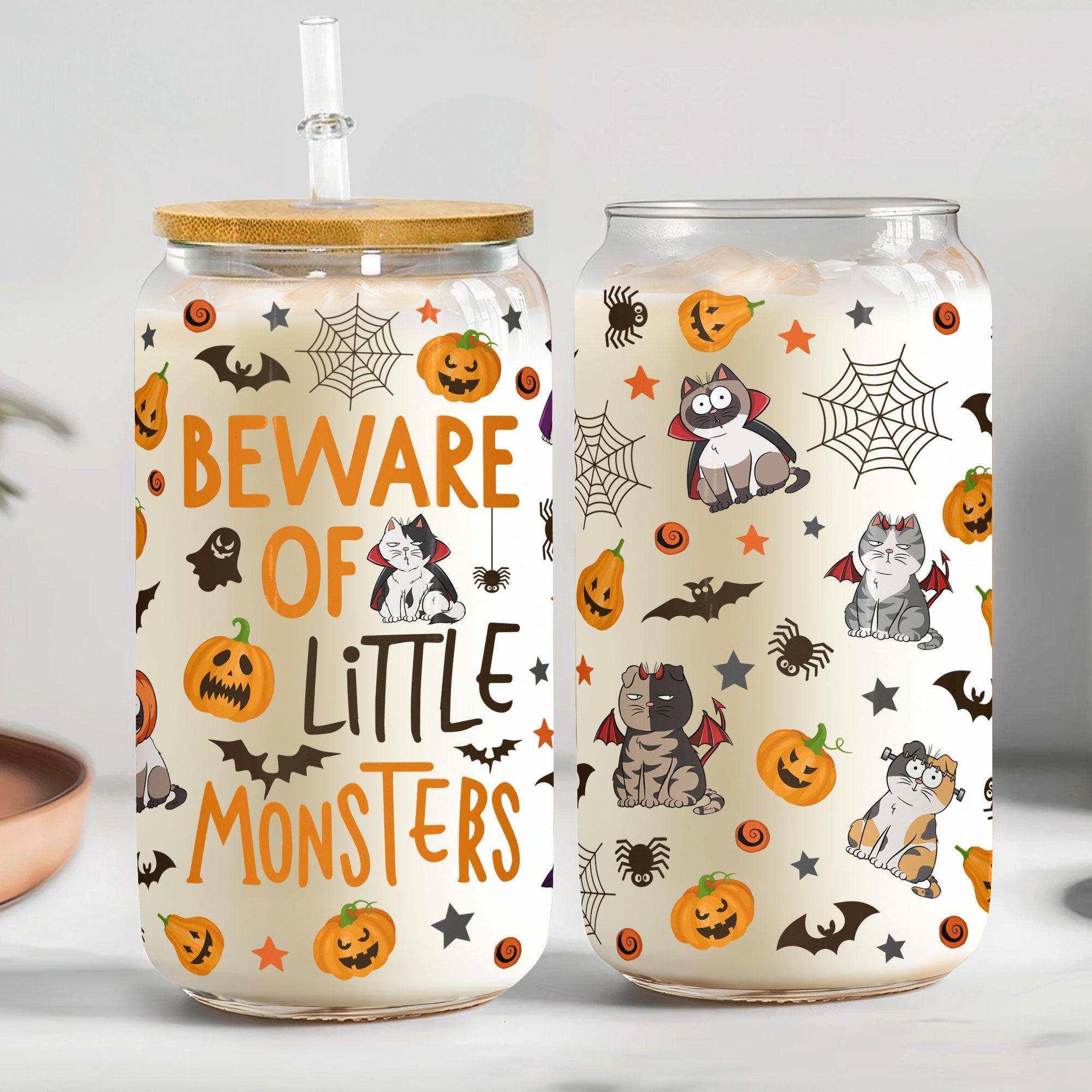 Beware Of Little Monsters Halloween Pet - Personalized Clear Glass Cup