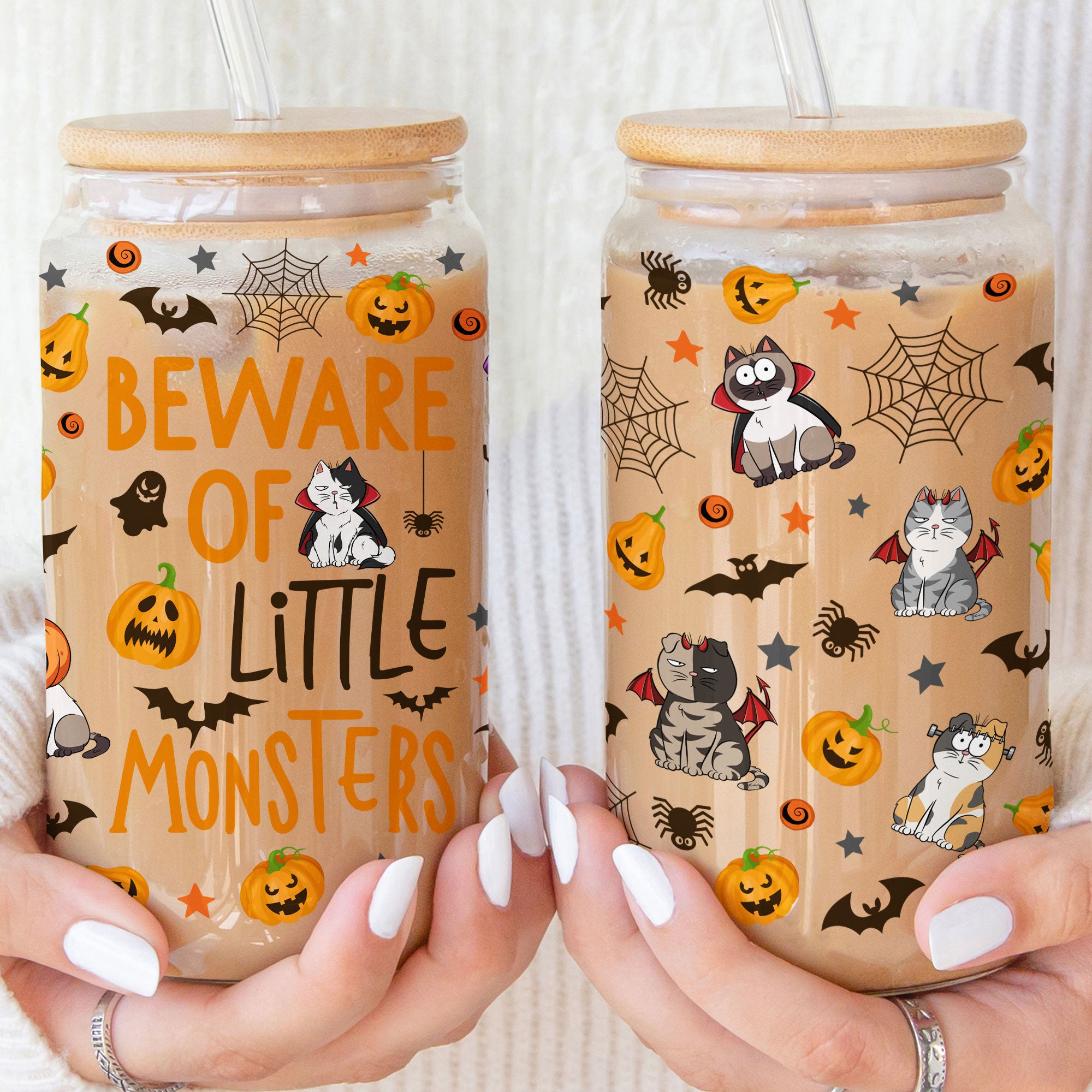 Beware Of Little Monsters Halloween Pet - Personalized Clear Glass Cup