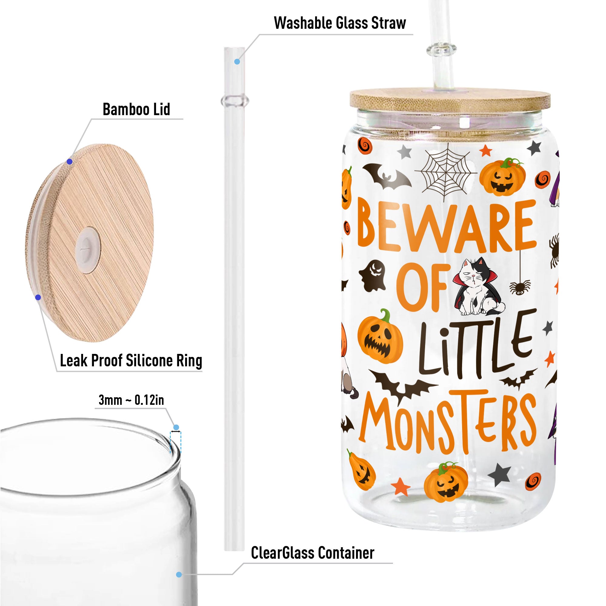 Beware Of Little Monsters Halloween Pet - Personalized Clear Glass Cup