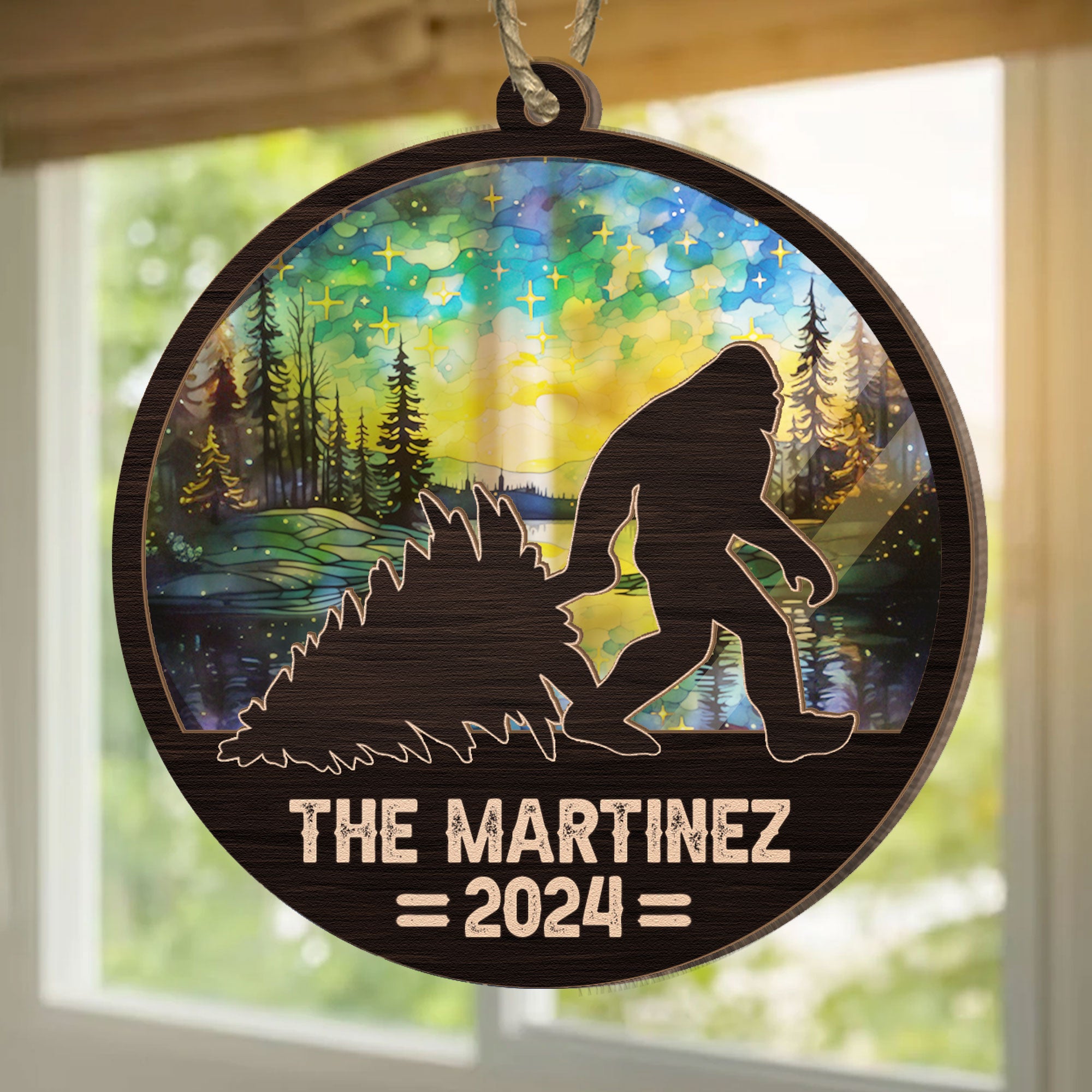 Bigfoot Christmas 2024 - Personalized Suncatcher Ornament