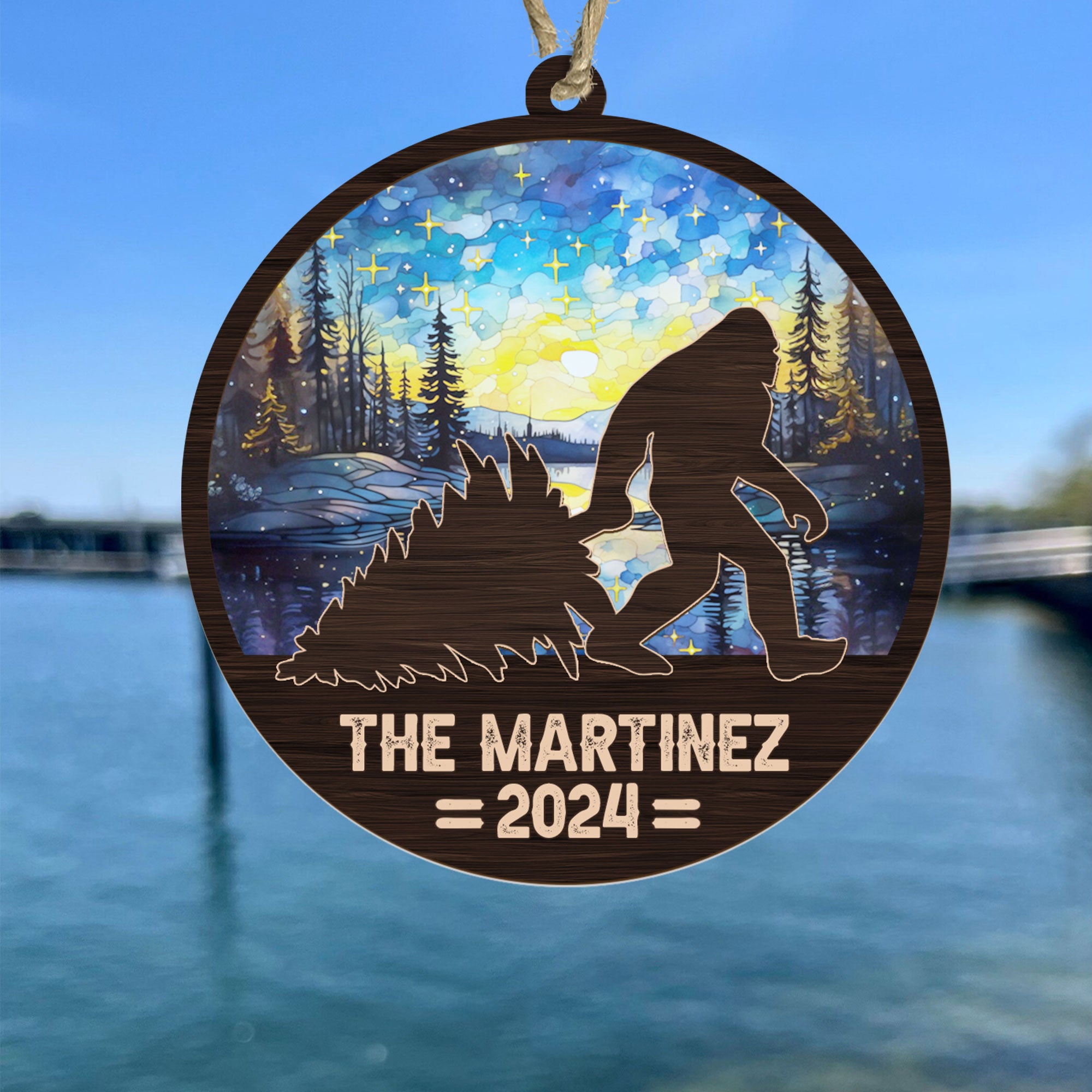 Bigfoot Christmas 2024 - Personalized Suncatcher Ornament