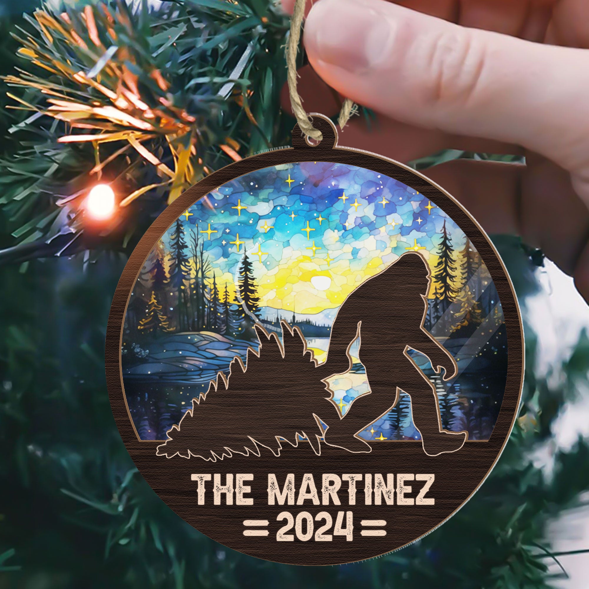 Bigfoot Christmas 2024 - Personalized Suncatcher Ornament