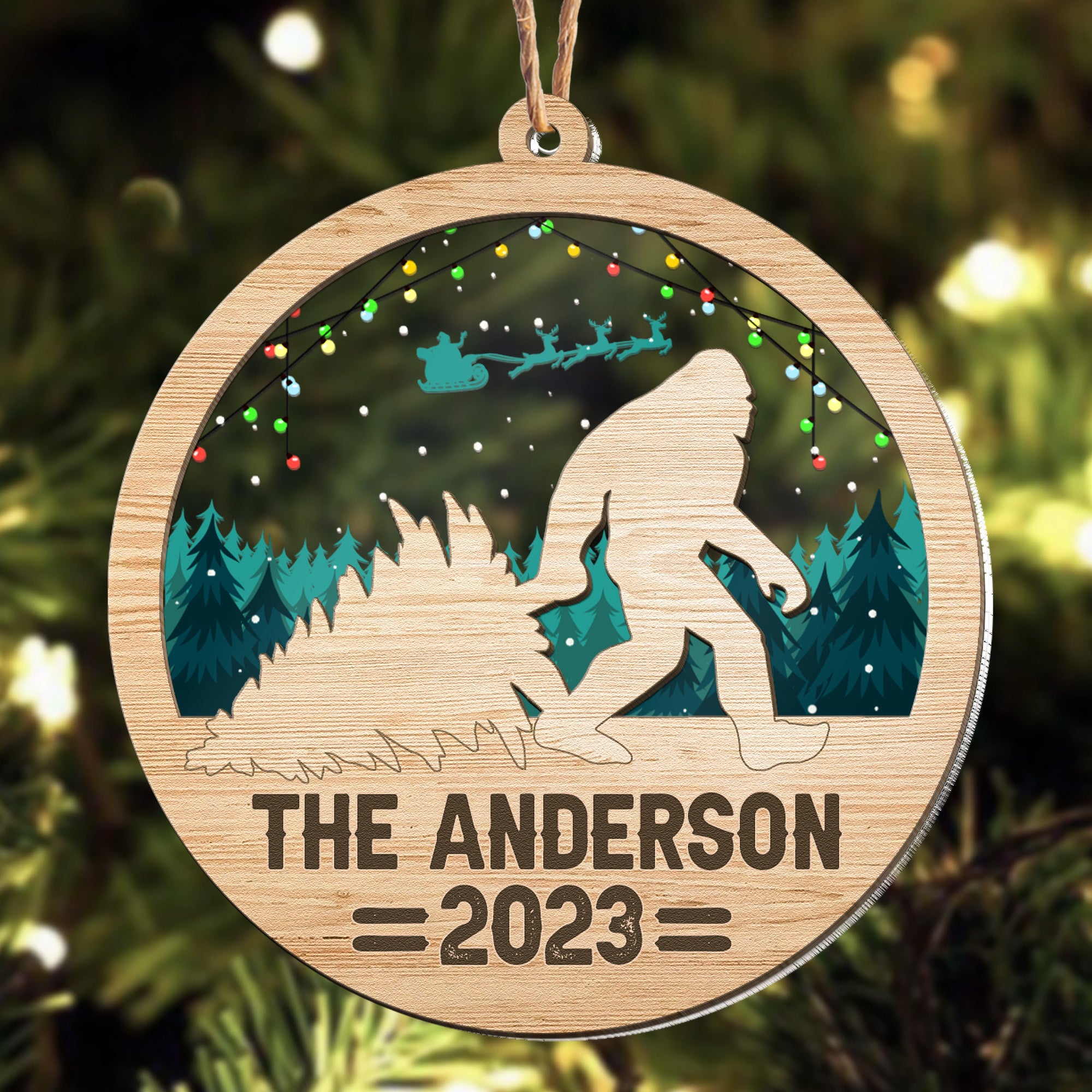 Bigfoot Custom Name Ornament - Personalized Wood And Acrylic Ornament