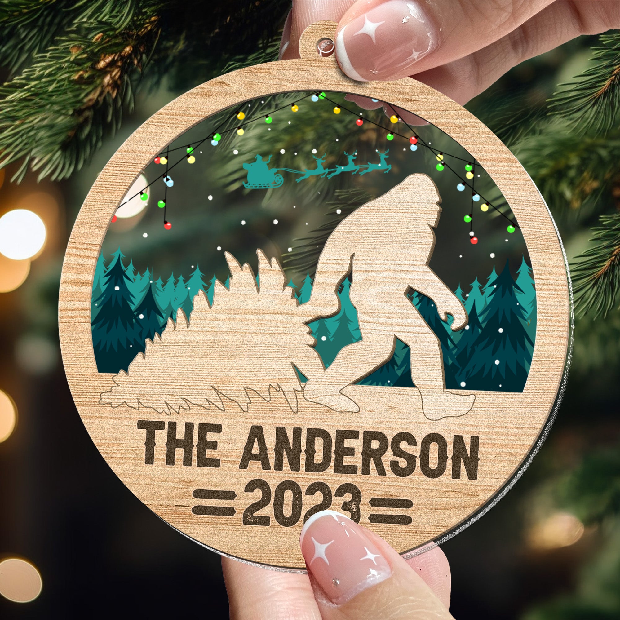 Bigfoot Custom Name Ornament - Personalized Wood And Acrylic Ornament