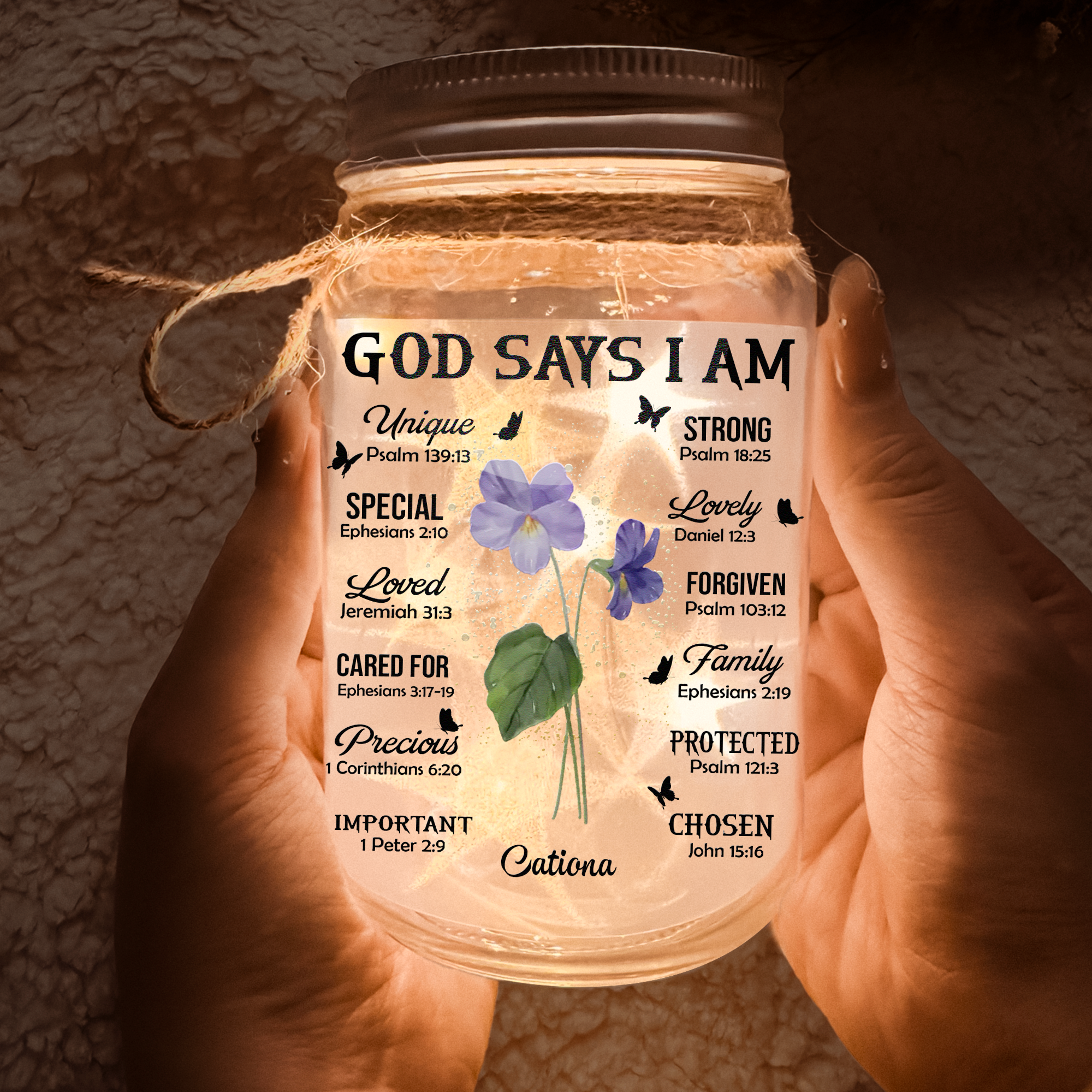 Birthday Flowers God Says I Am - Personalized Mason Jar Light