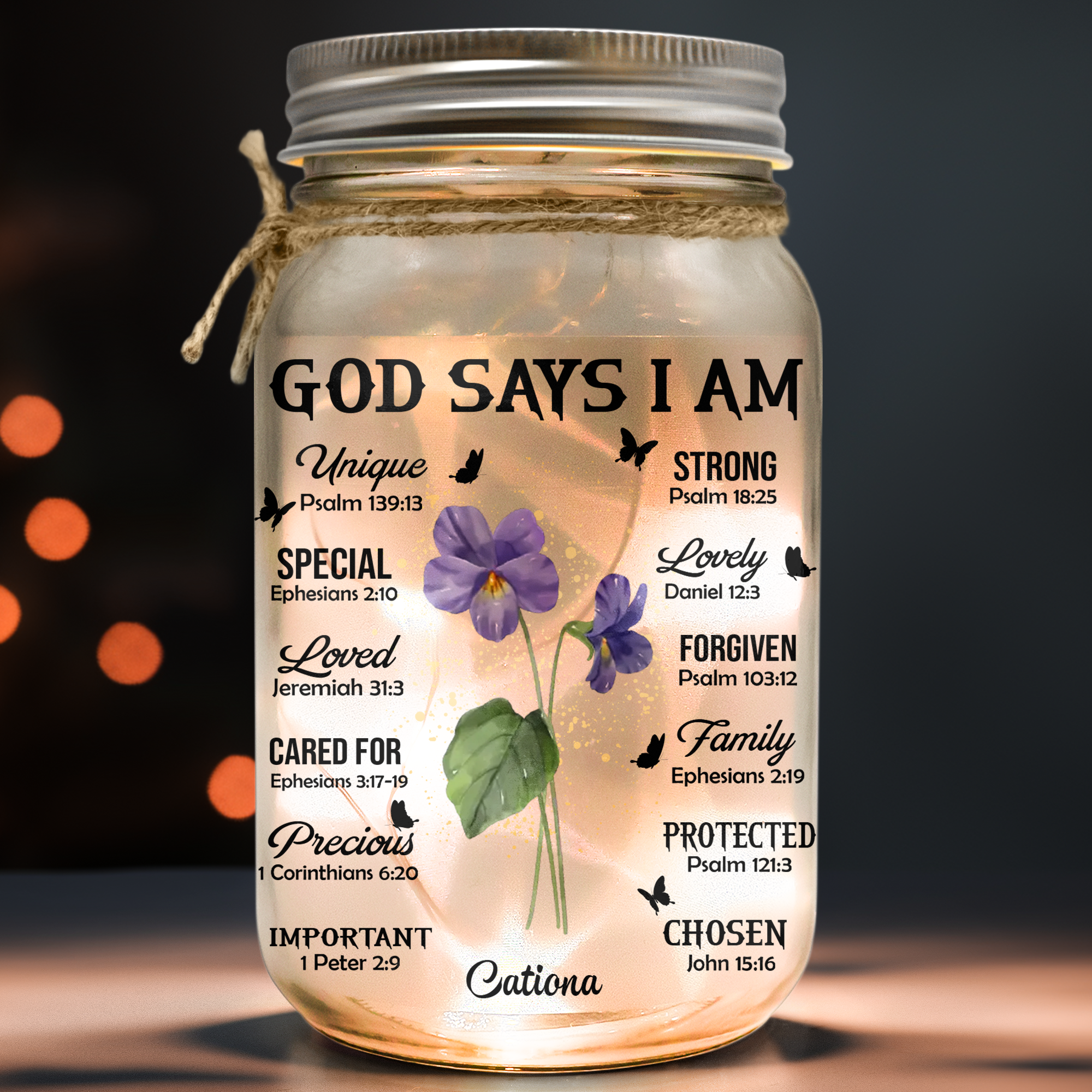 Birthday Flowers God Says I Am - Personalized Mason Jar Light