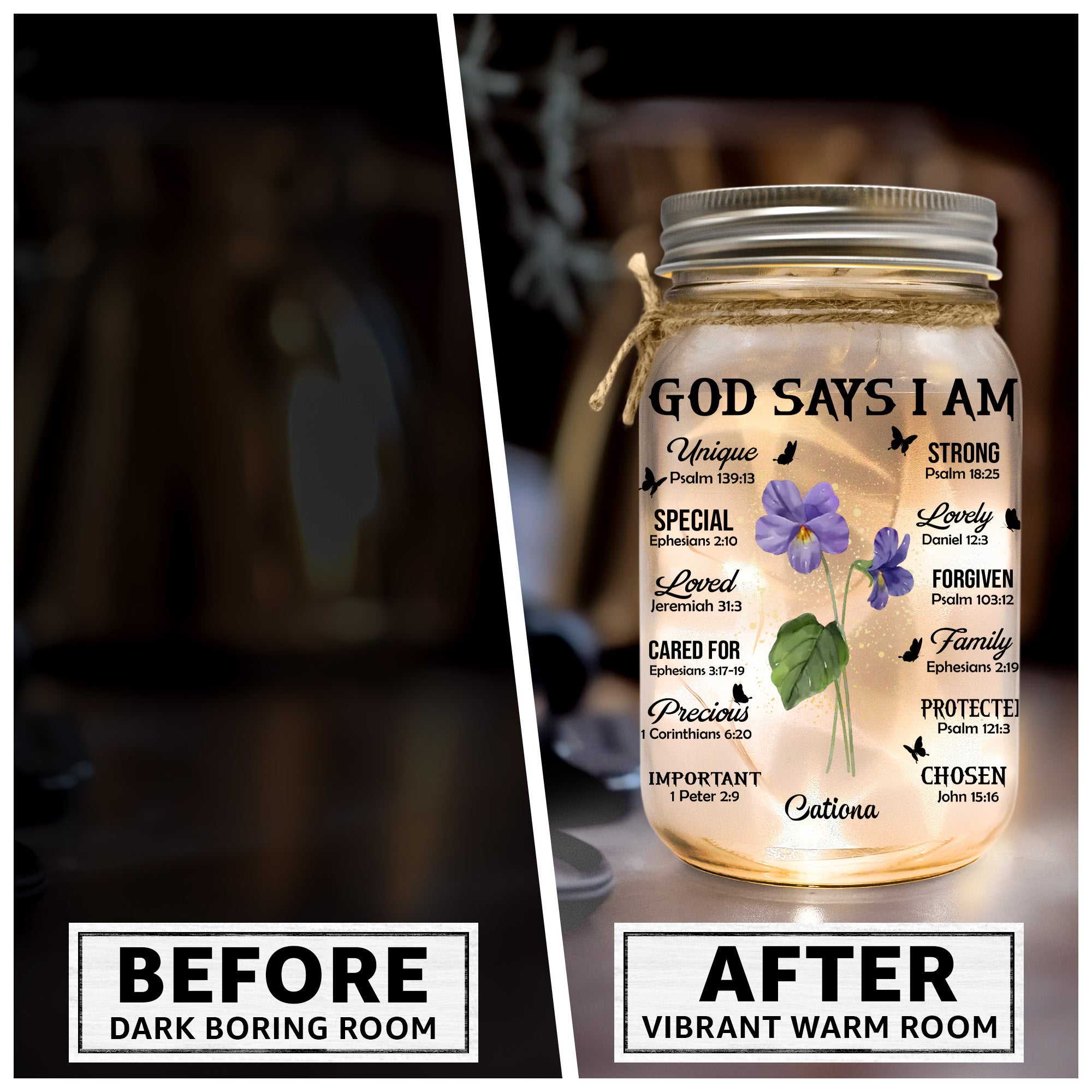 Birthday Flowers God Says I Am - Personalized Mason Jar Light