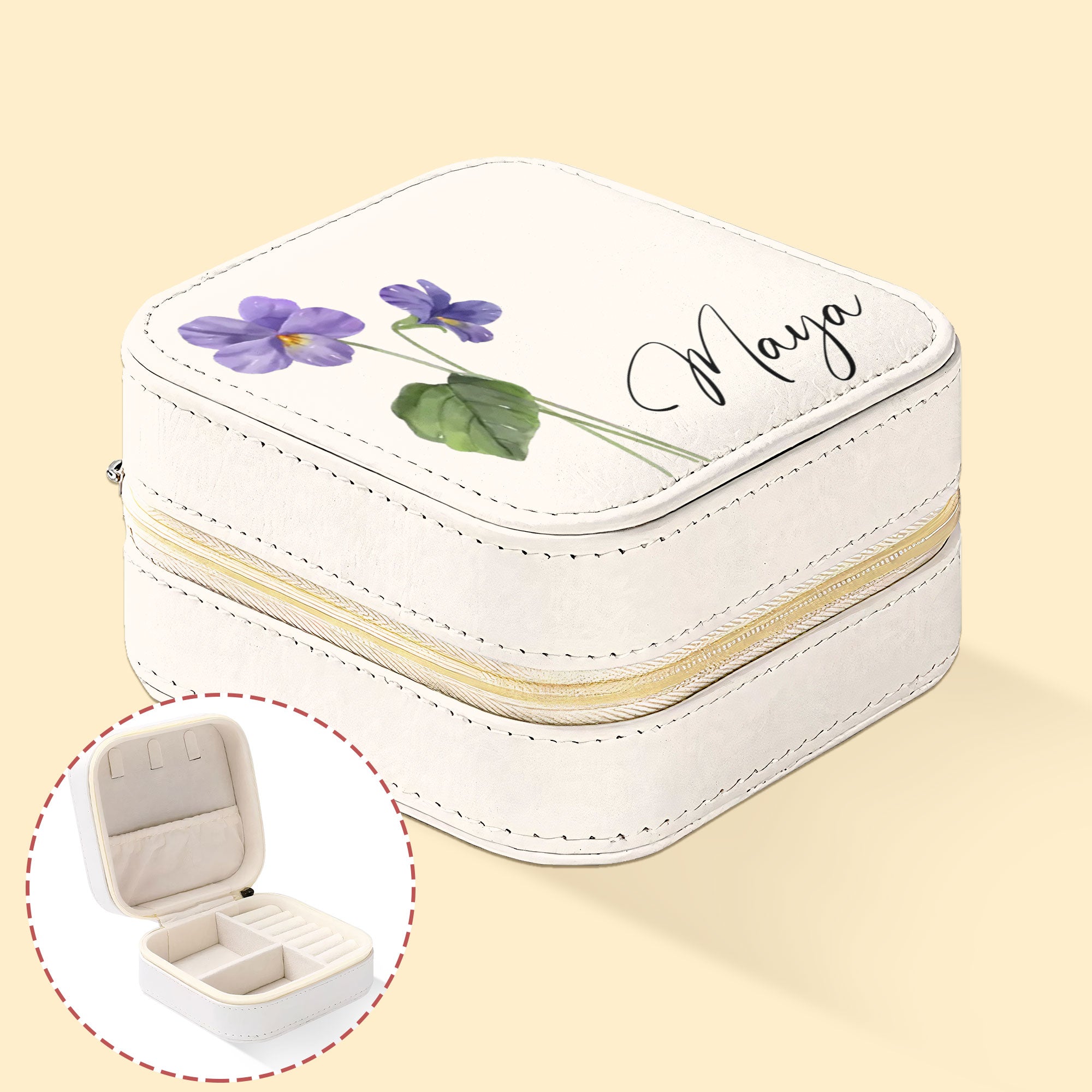 Birthday Flowers With Name - Personalized Jewelry Box