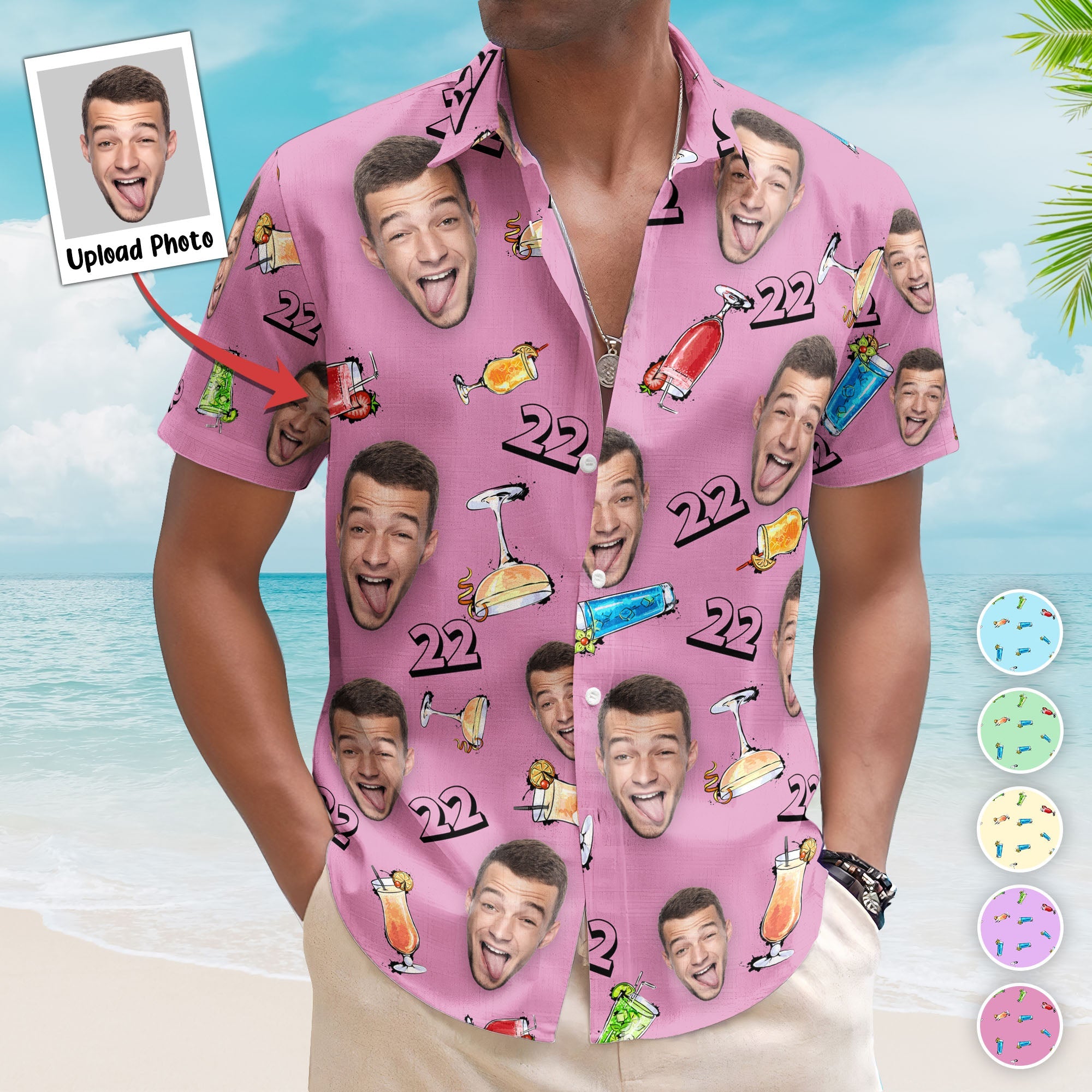 Birthday Party Drinks Custom Face Funny Birthday Gift- Custom Photo Hawaiian Shirts