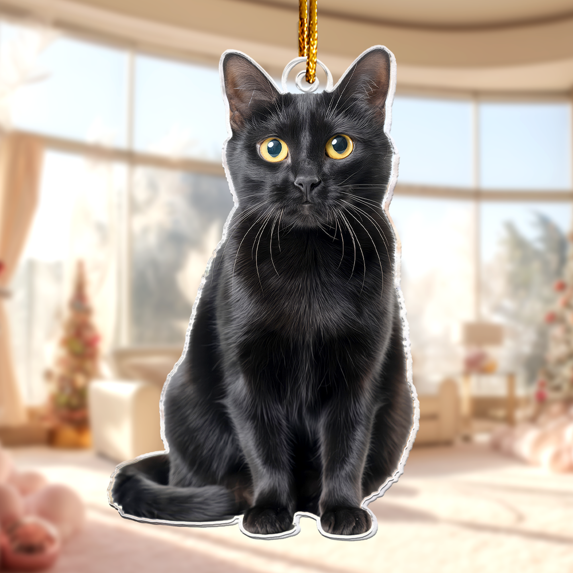 Black Cat Ornament Christmas Keepsake - Personalized Acrylic Photo Ornament