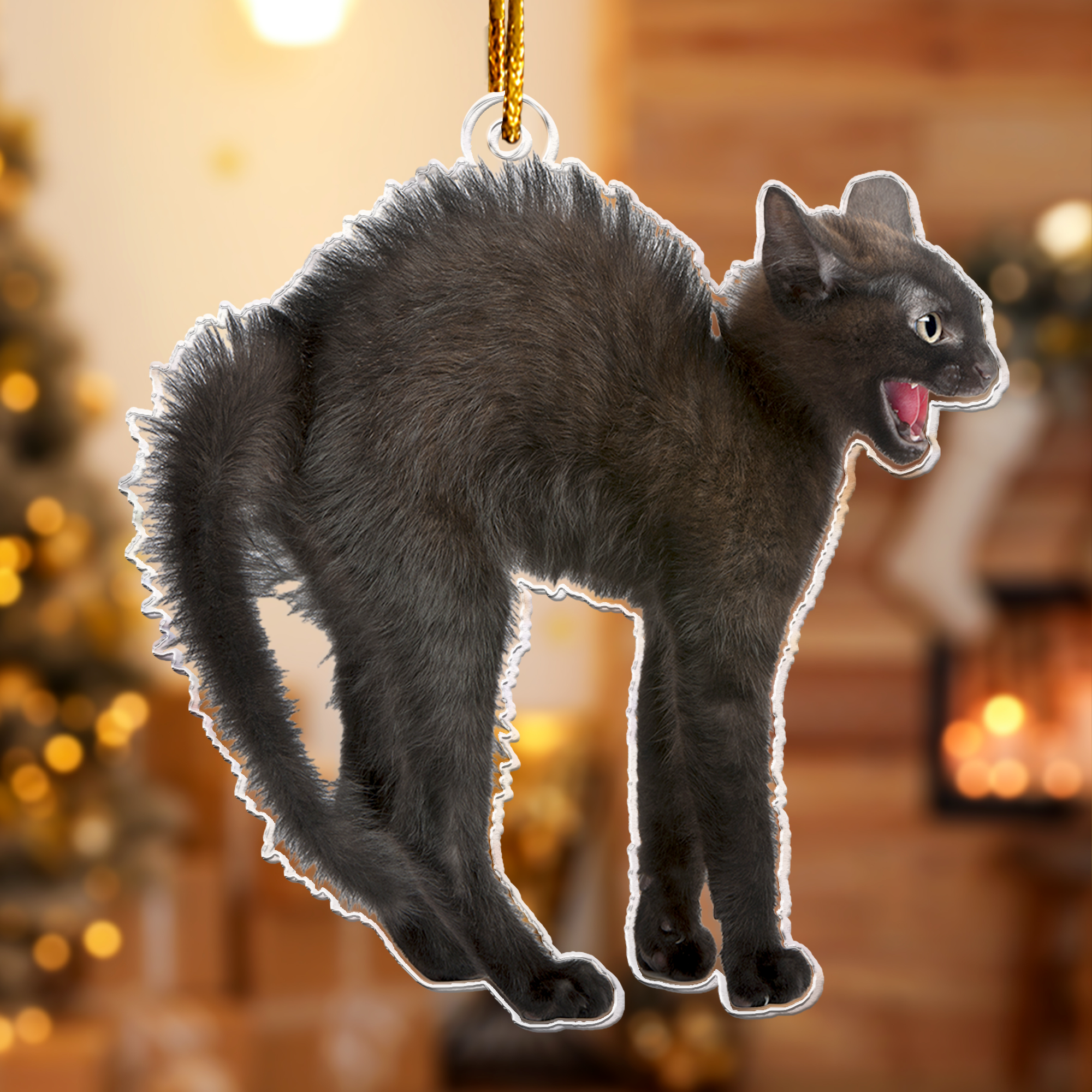 Black Cat Ornament Christmas Keepsake - Personalized Acrylic Photo Ornament