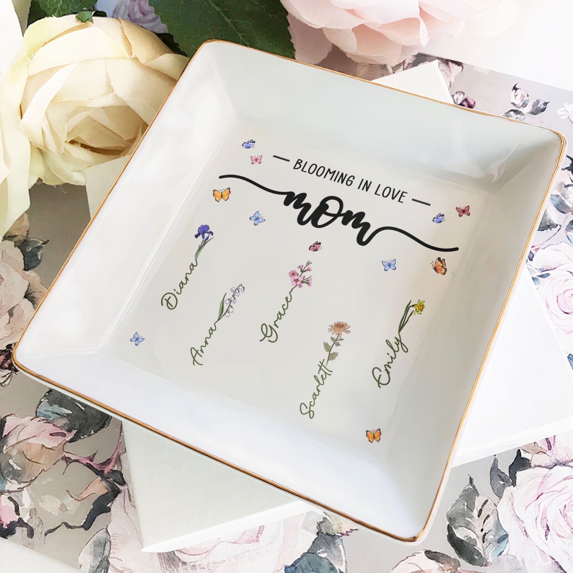 Blooming In Love Mom's Garden - Personalized Jewelry Dish