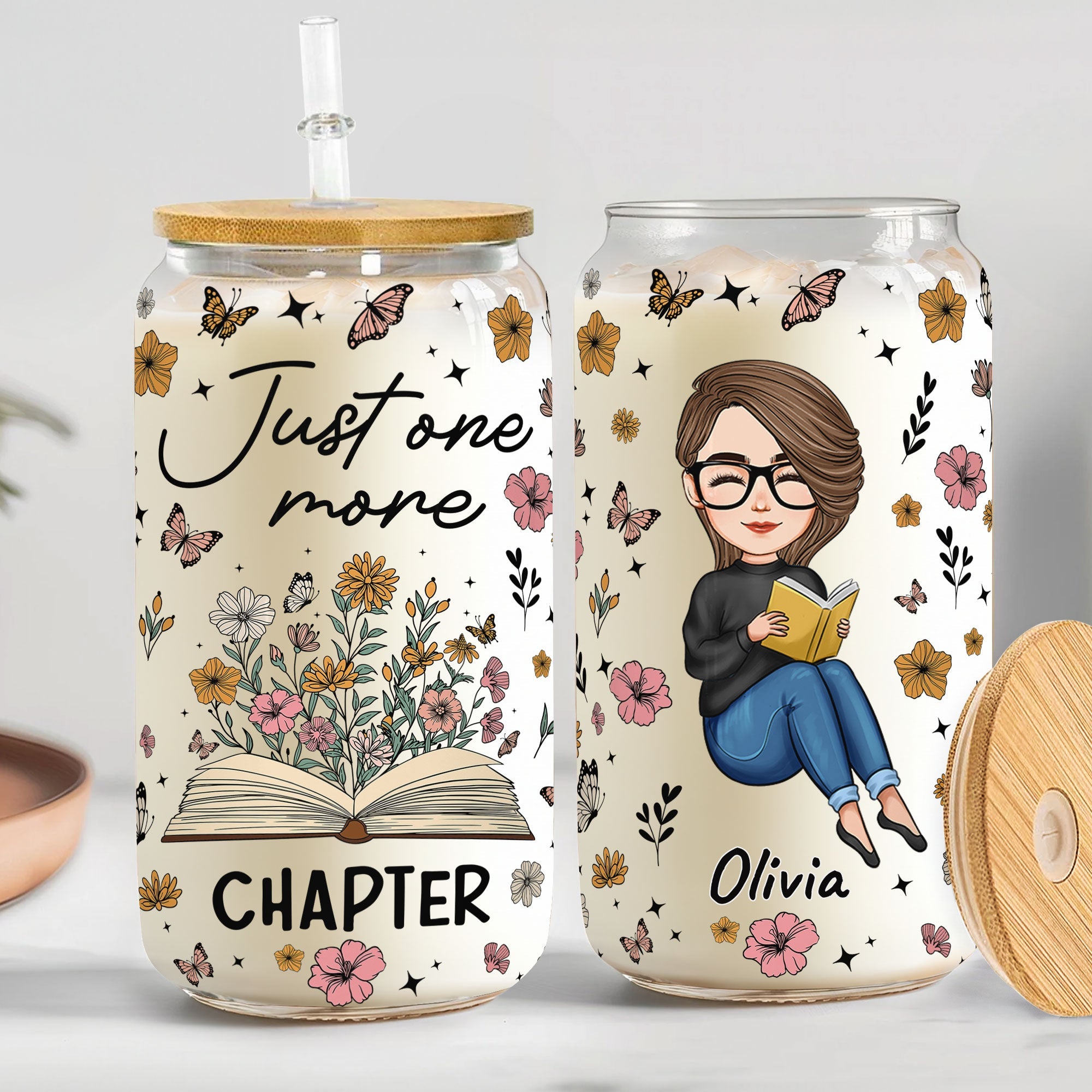 Book Lovers Just One More Chapter - Personalized Clear Glass Cup