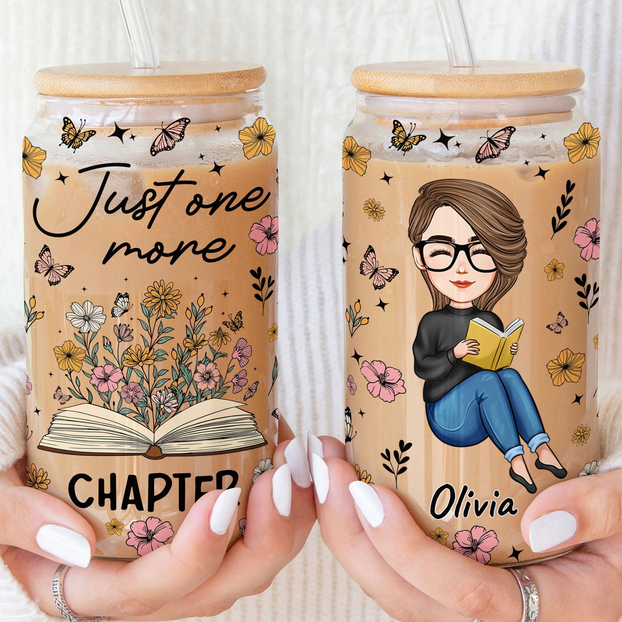 Book Lovers Just One More Chapter - Personalized Clear Glass Cup