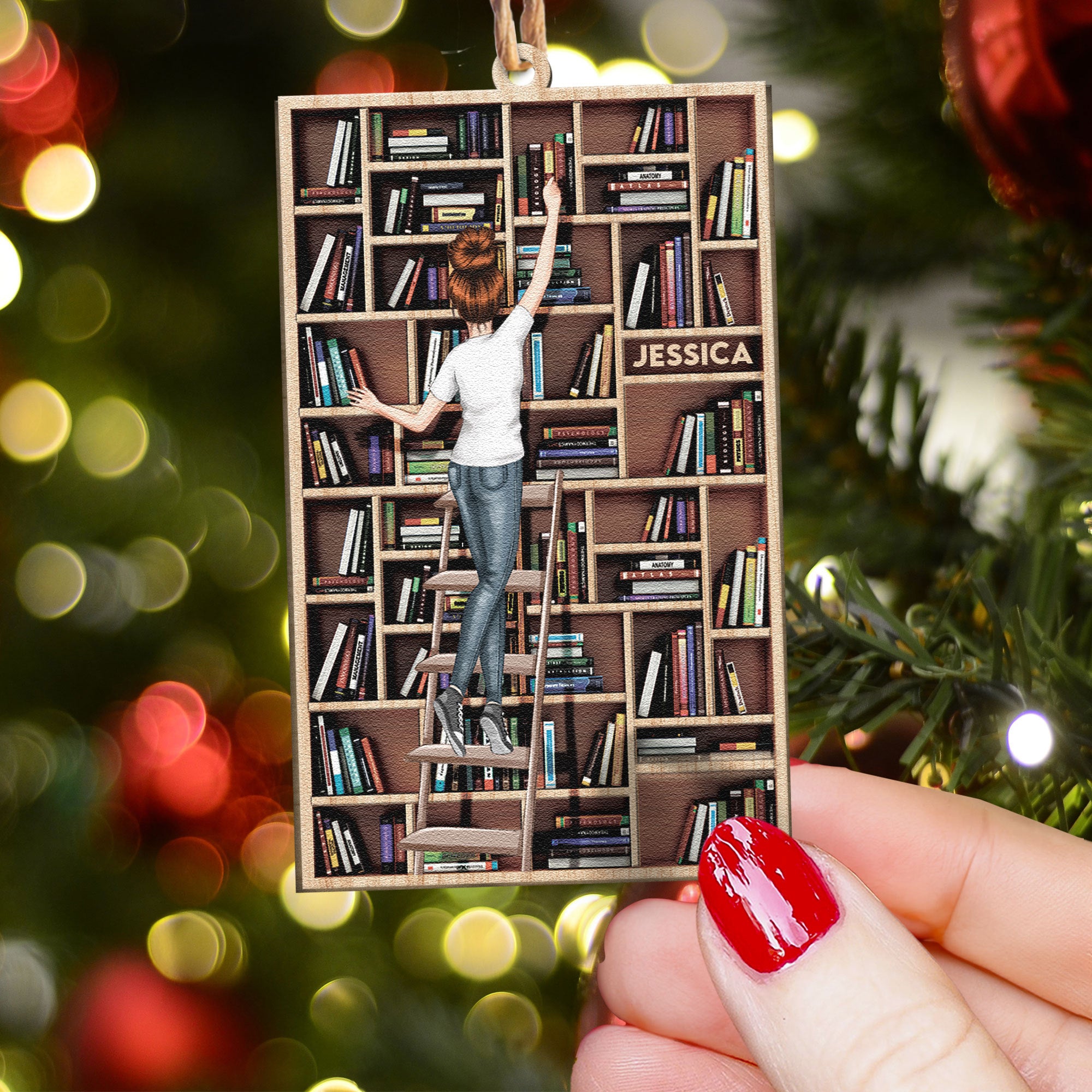 Bookcase Ornament - Personalized Wooden Ornament