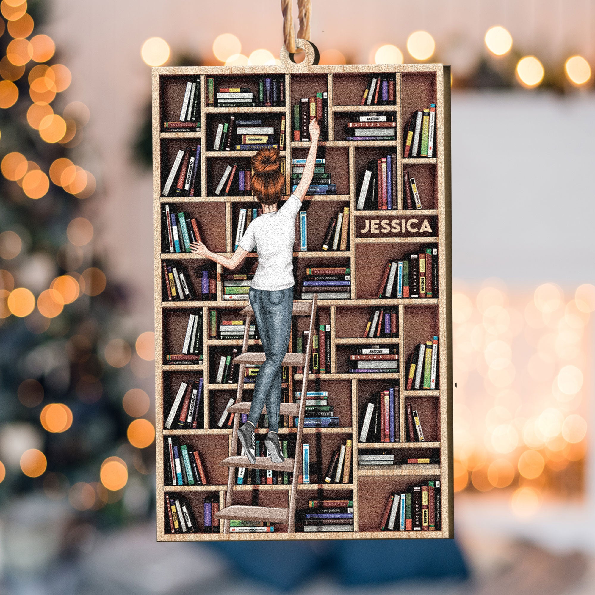 Bookcase Ornament - Personalized Wooden Ornament