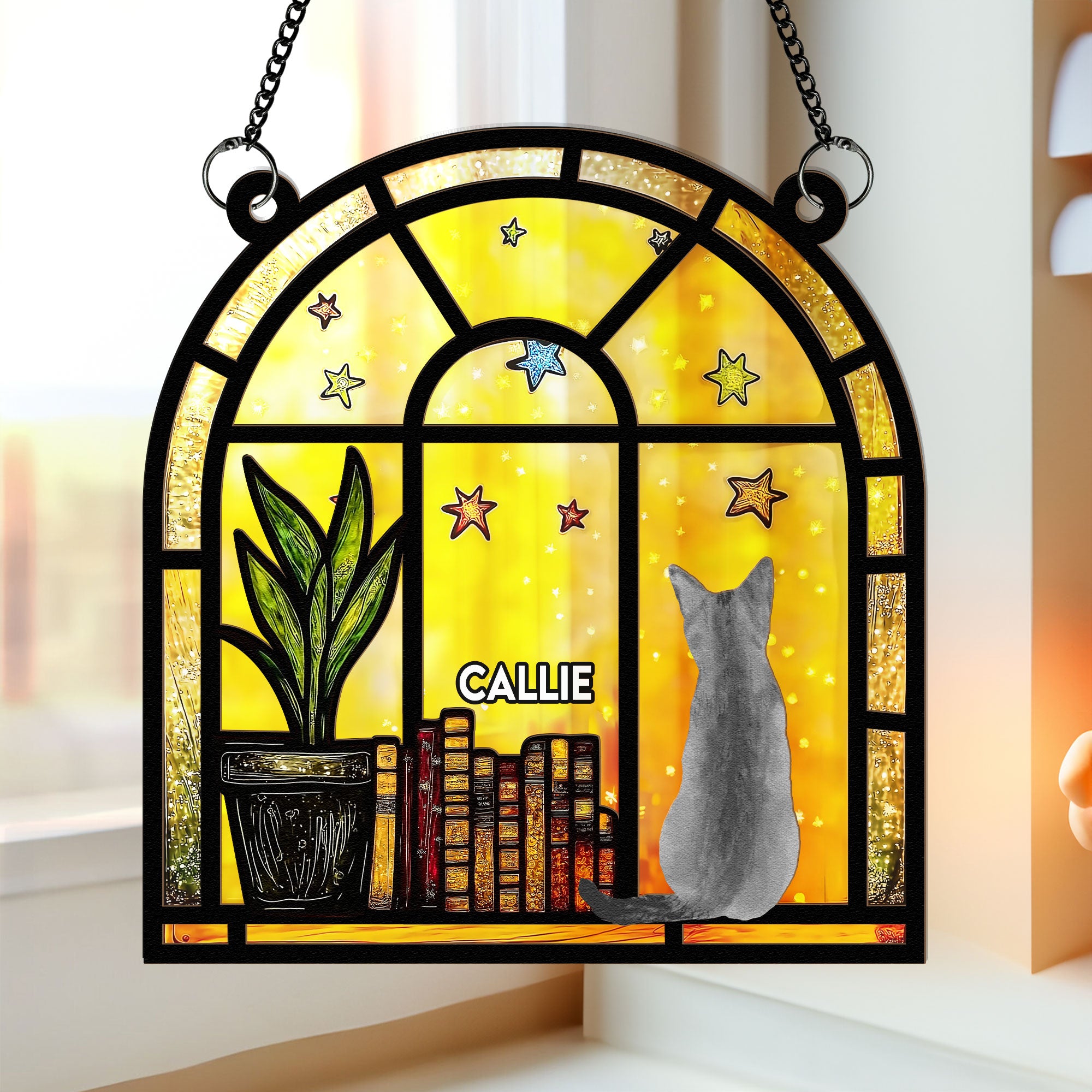 Books And Cats On The Window - Personalized Window Hanging Suncatcher Ornament