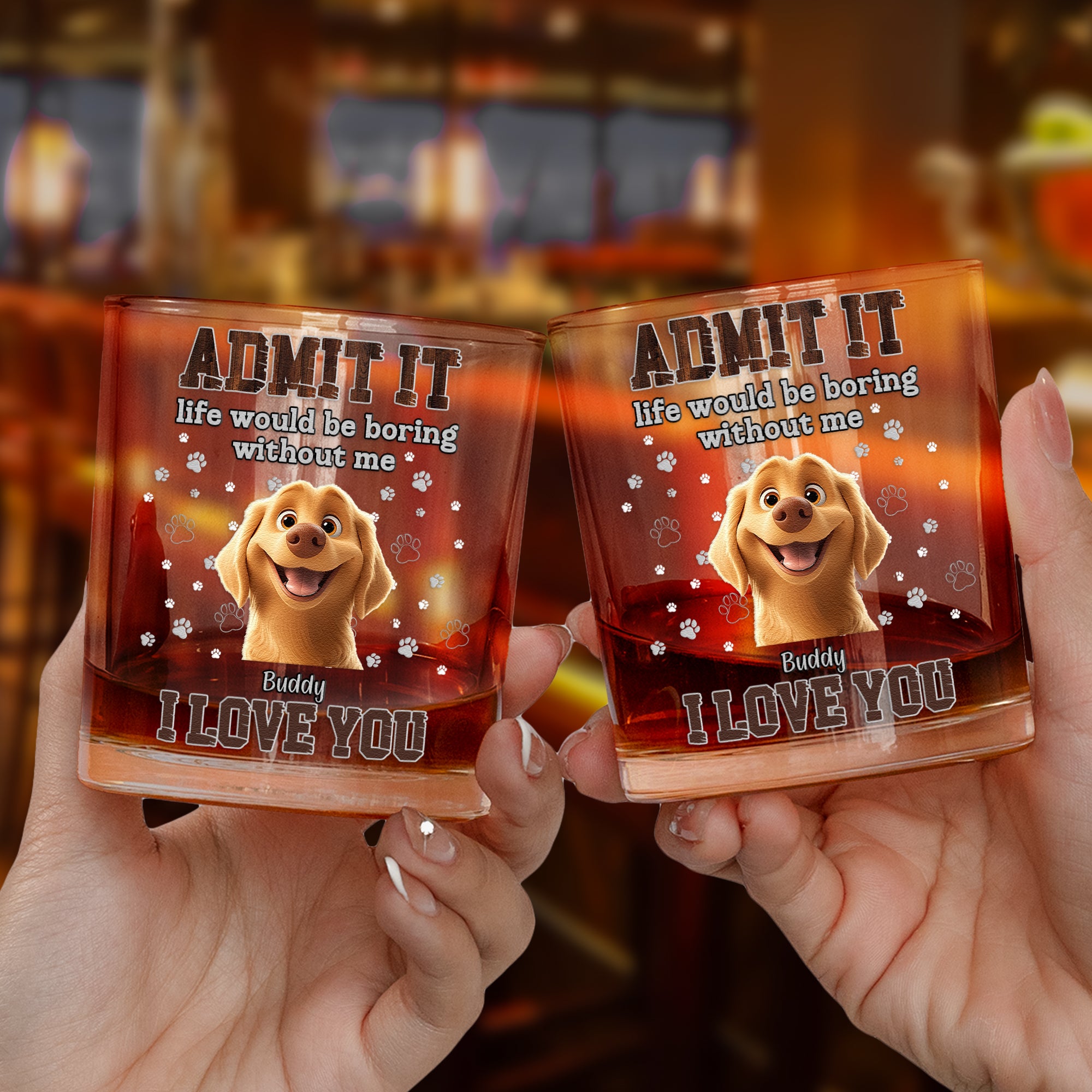 Boring Without Your Dog - Personalized Whiskey Glass