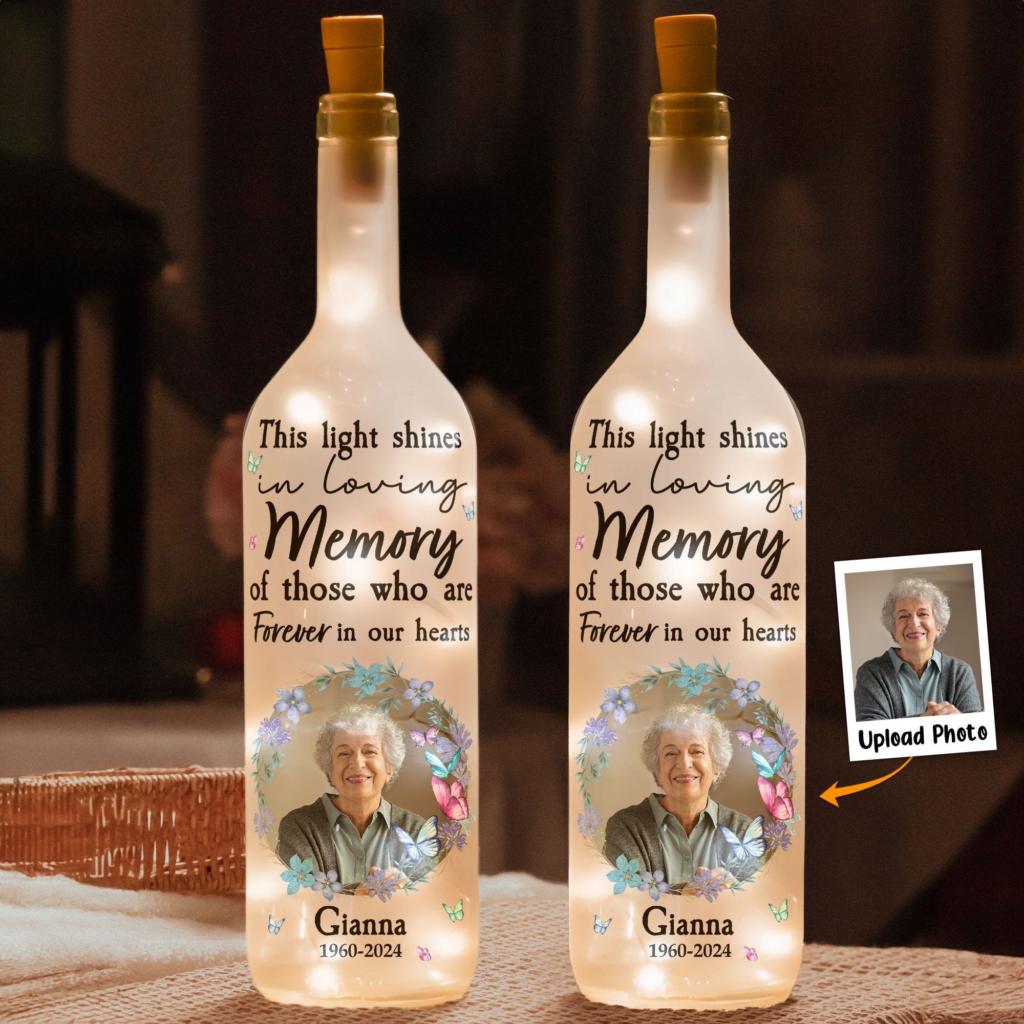 Memorial Light Shines In Loving Memory Of Those - Personalized Photo Bottle Lamp